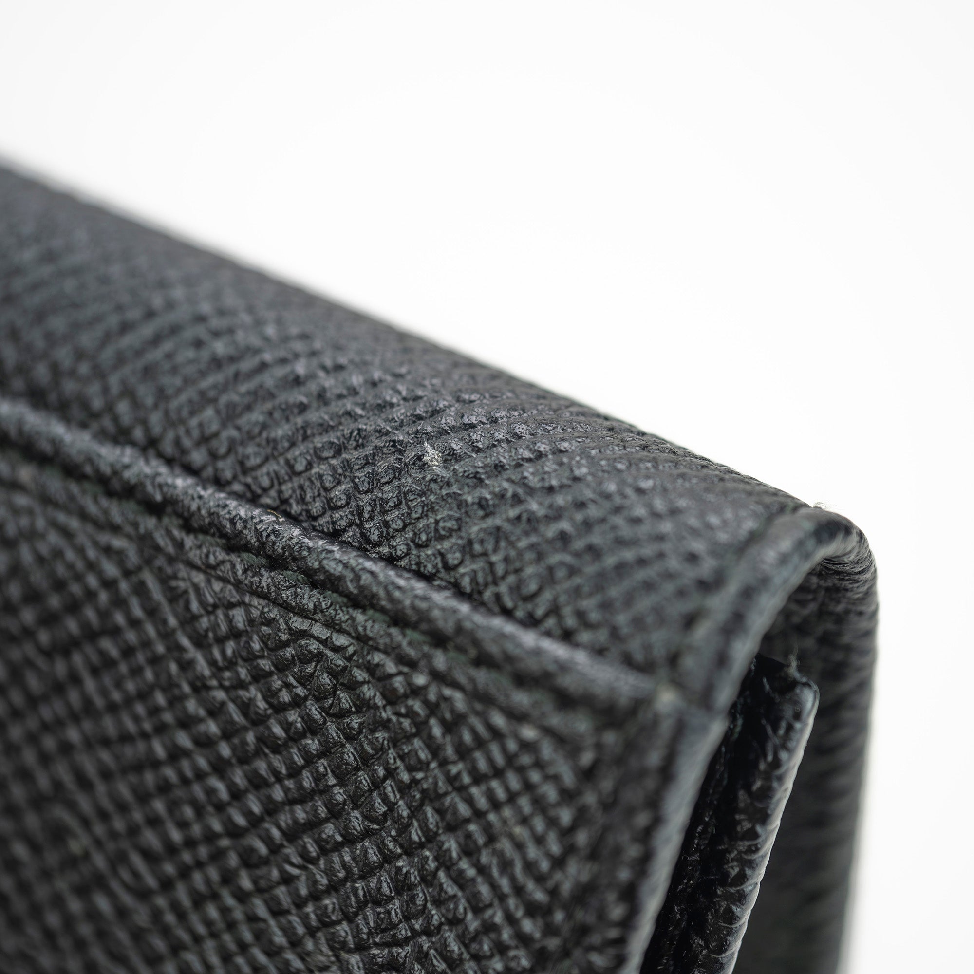 BVLGARI Logo Clip Bi-fold Long Wallet Grained Calf Leather Black 30416