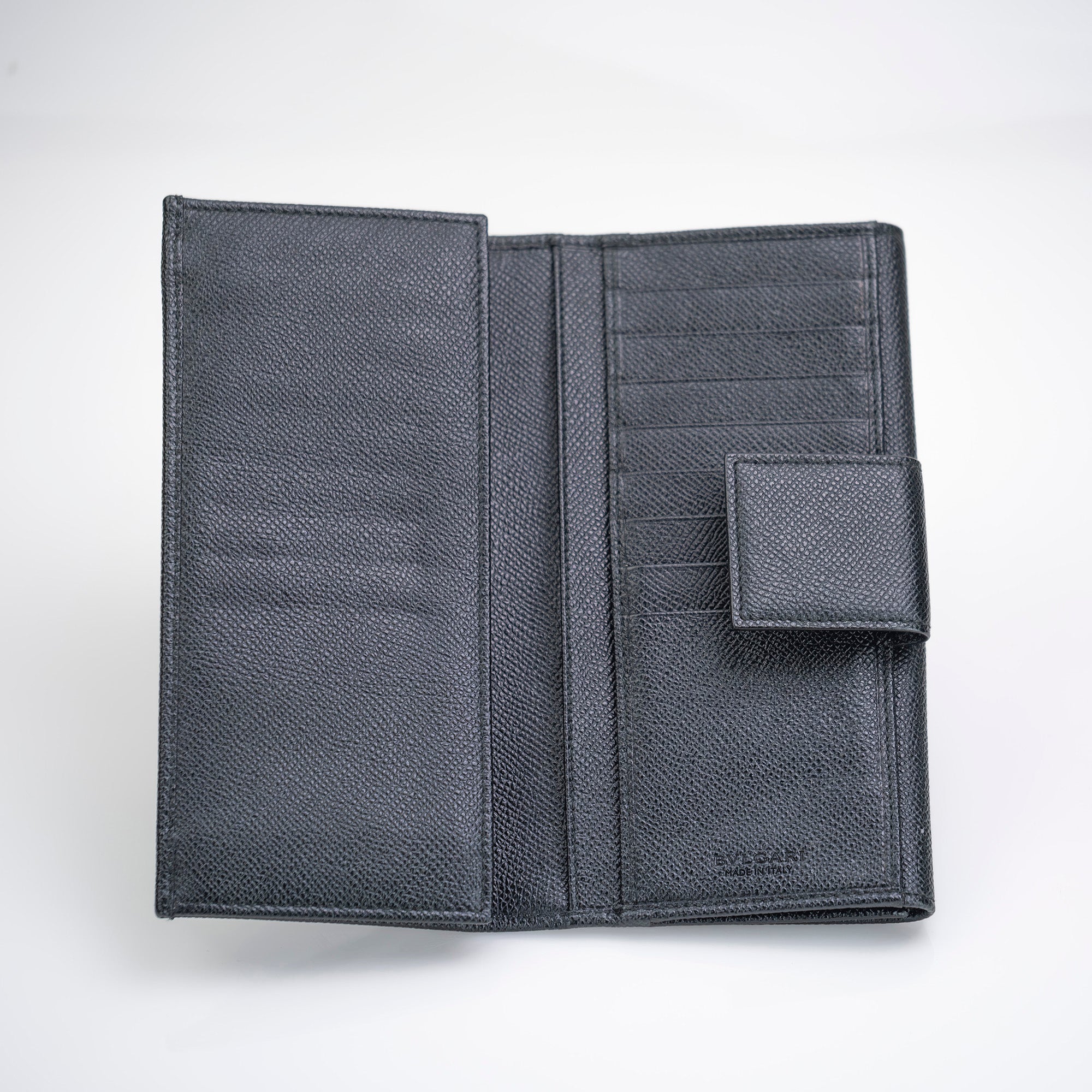 BVLGARI Logo Clip Bi-fold Long Wallet Grained Calf Leather Black 30416
