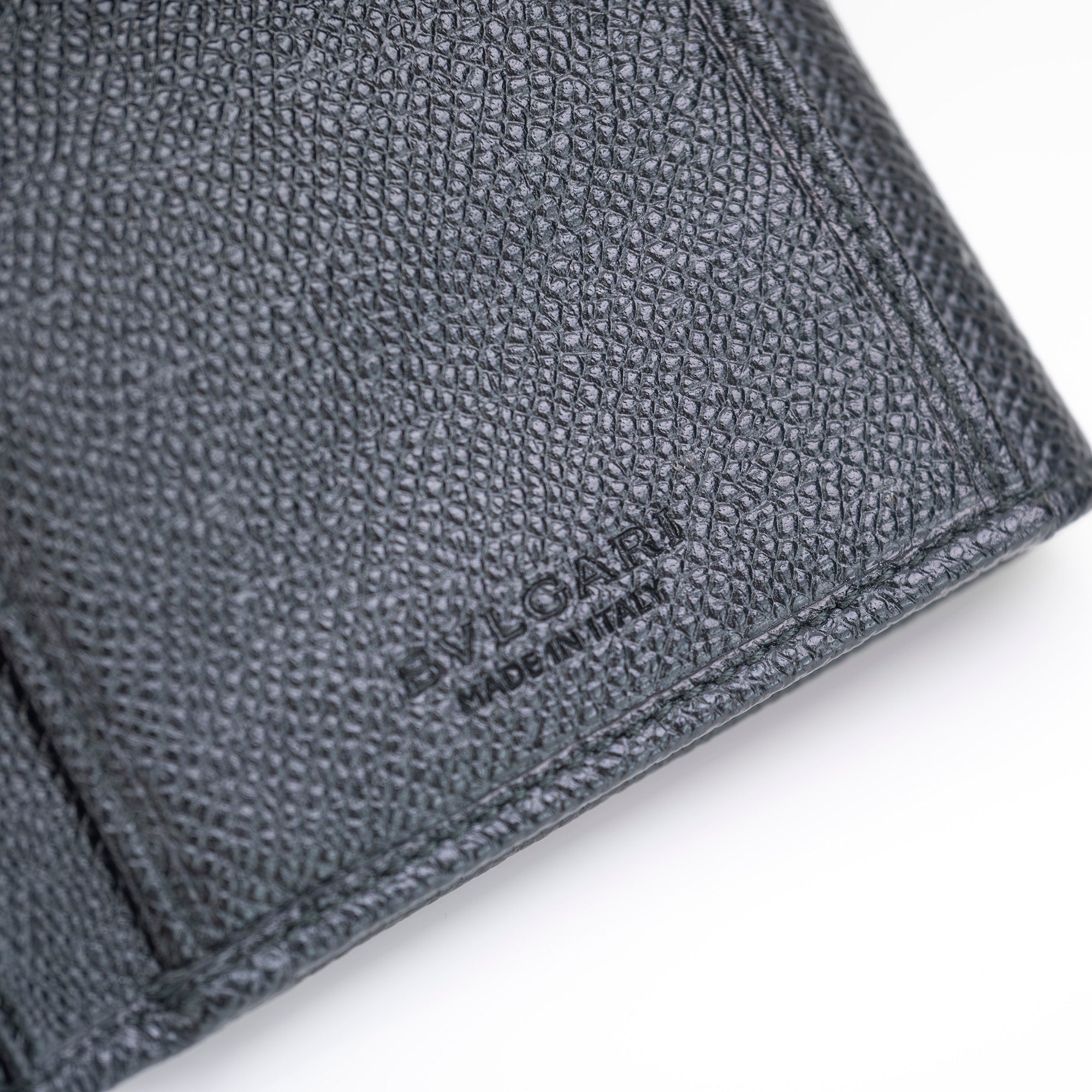 BVLGARI Logo Clip Bi-fold Long Wallet Grained Calf Leather Black 30416