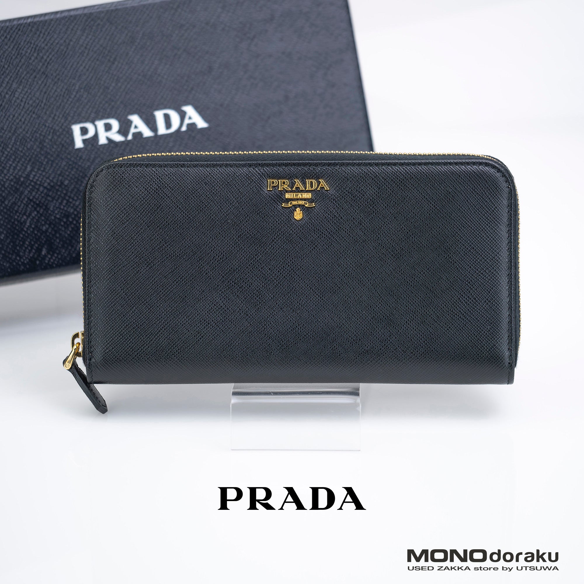 PRADA SAFFIANO zip-around long wallet, black, in good condition