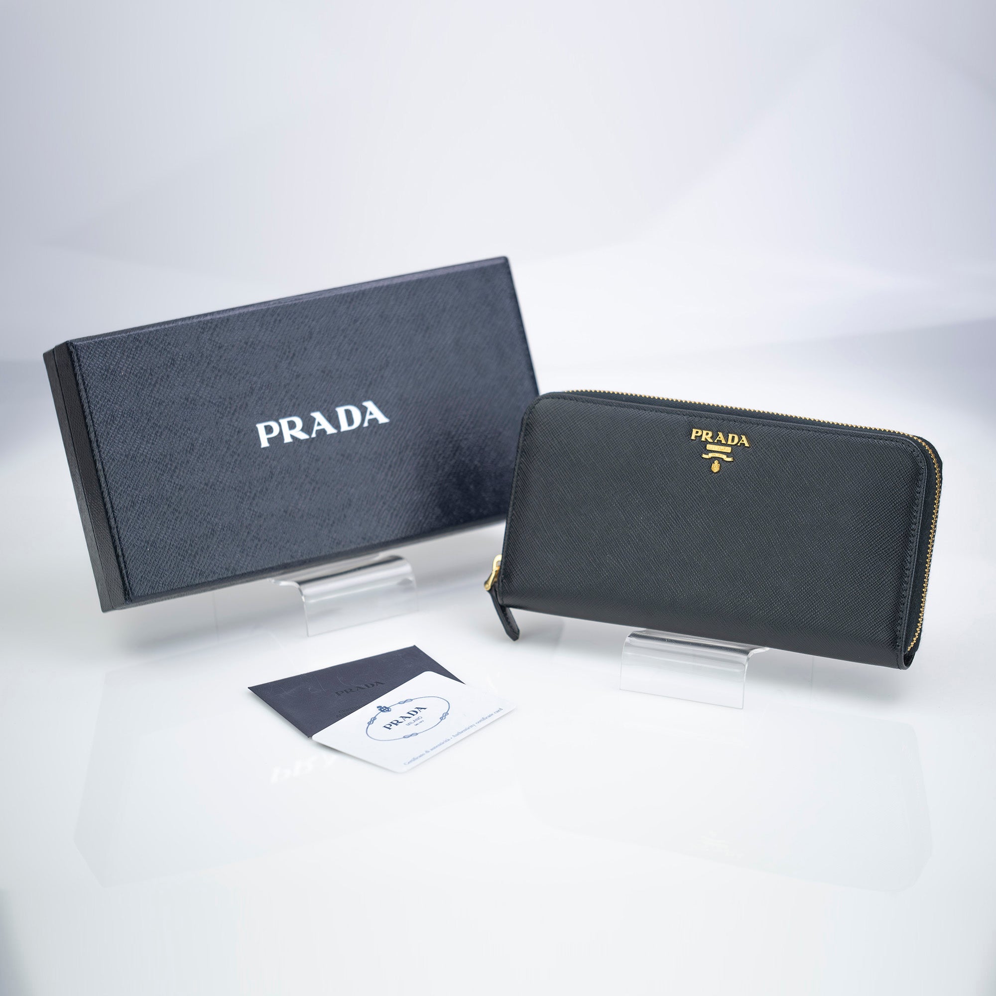 PRADA SAFFIANO zip-around long wallet, black, in good condition