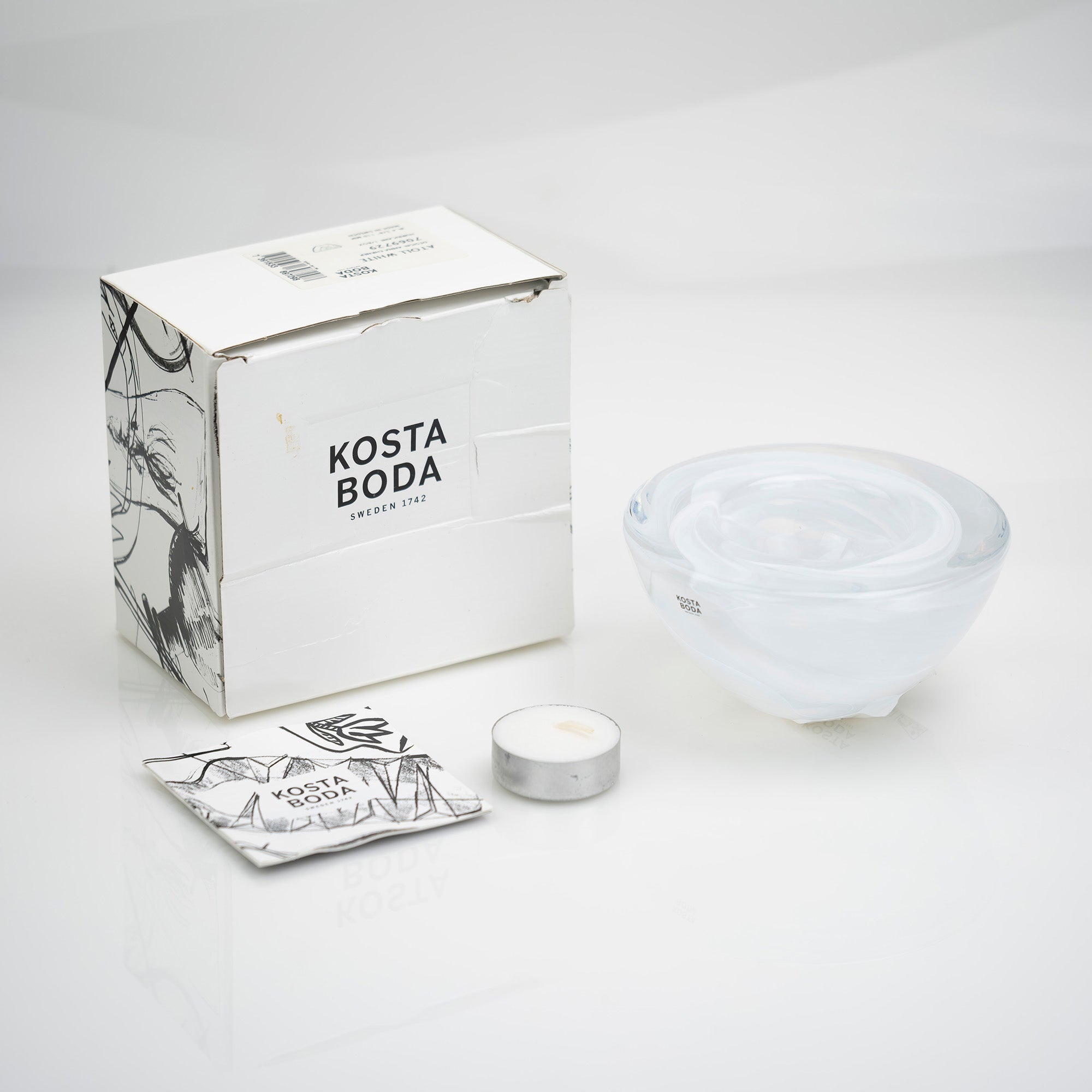 Kosta Boda Atoll Candle Holder by Anna Ehrner, 1997 Vintage, White