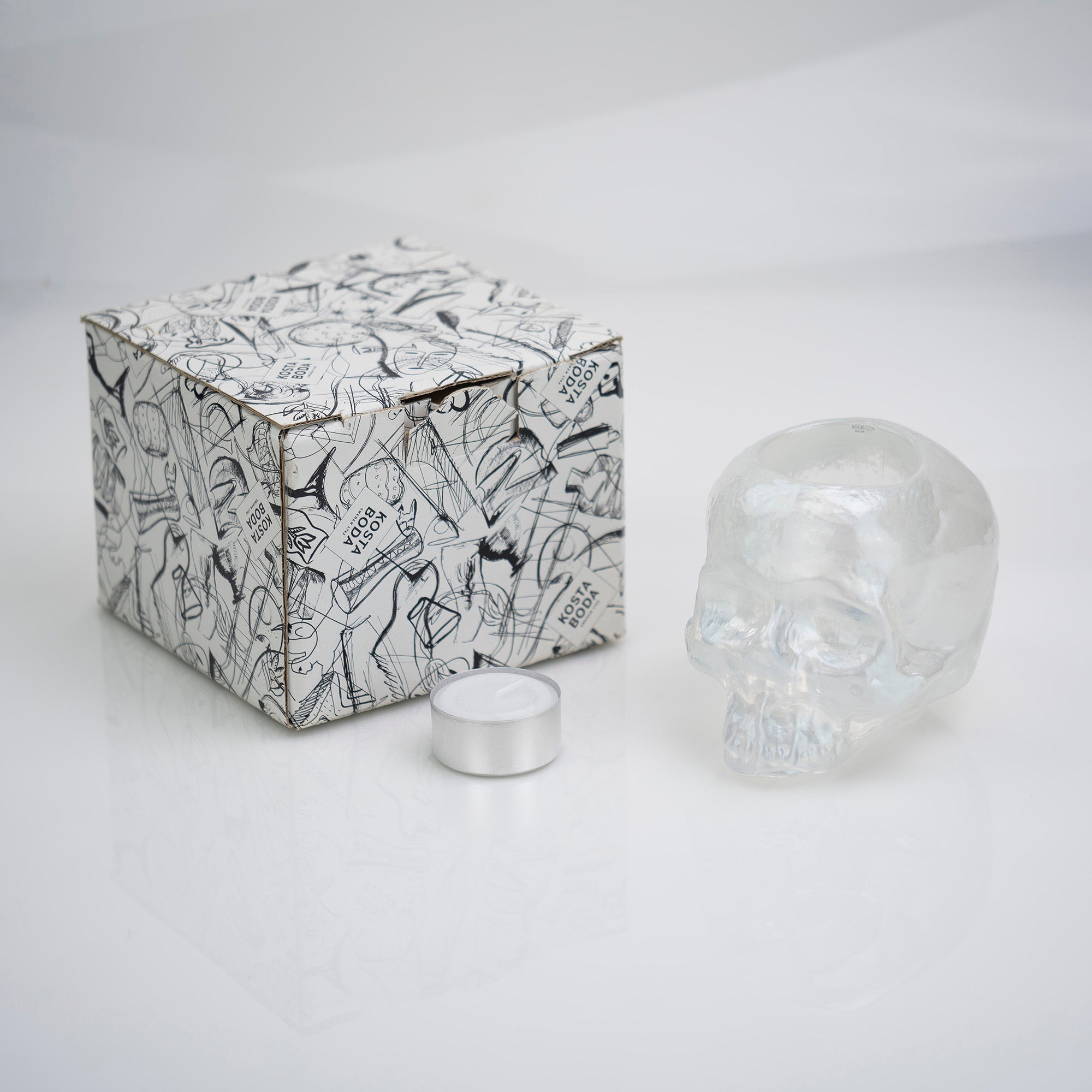 Kosta Boda Skull Candle Holder, Ludvig Lofgren, Clear
