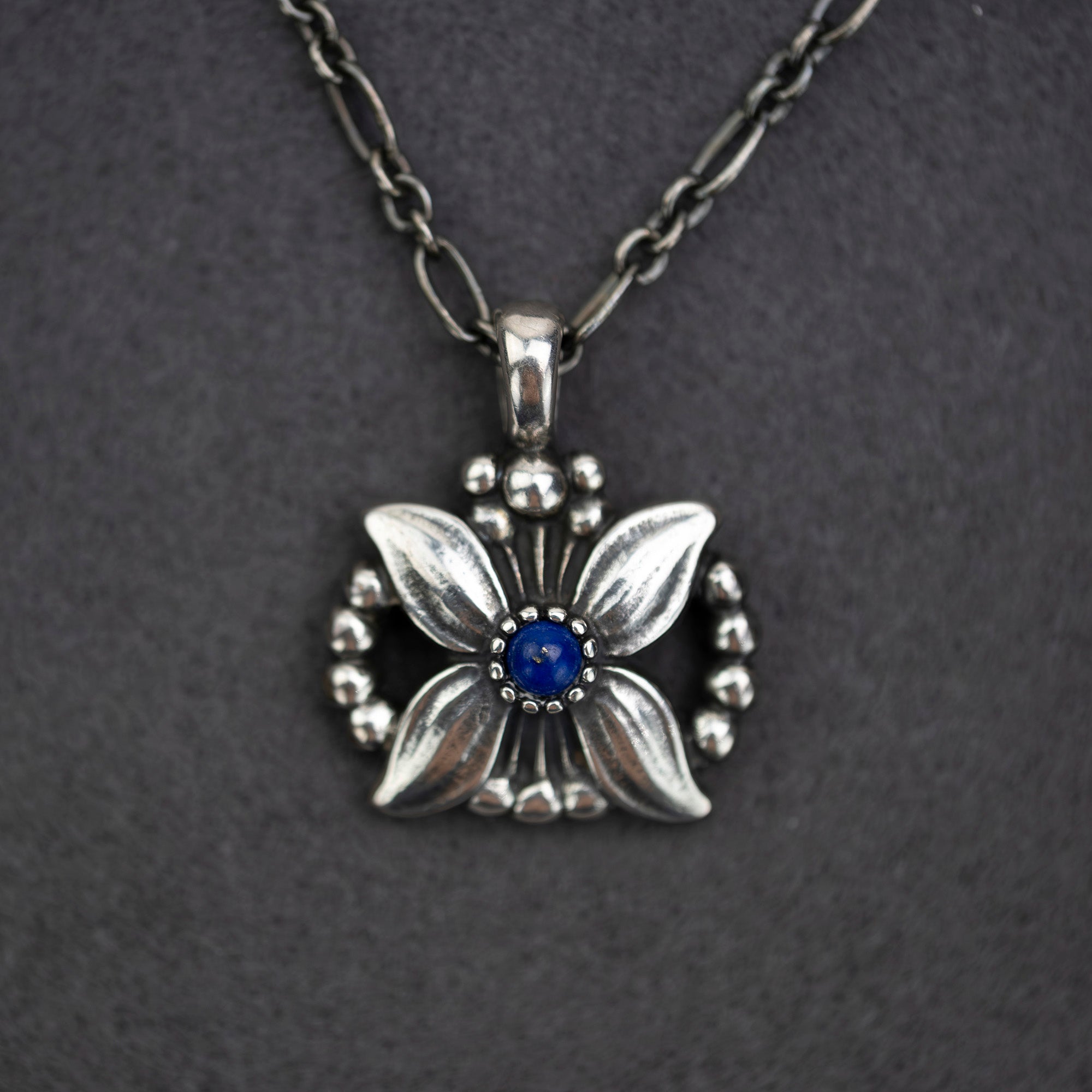 GEORG JENSEN Ear Pendant 1998 Sterling Silver x Lapis Lazuli Necklace