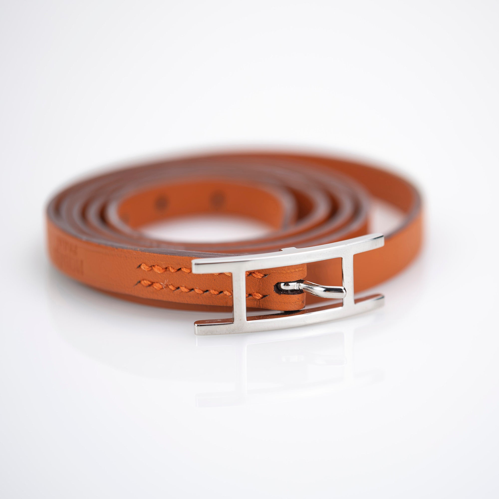 HERMES Hapi3 Leather Bracelet, J Stamp, Made in 2006, Orange x Silver Hardware