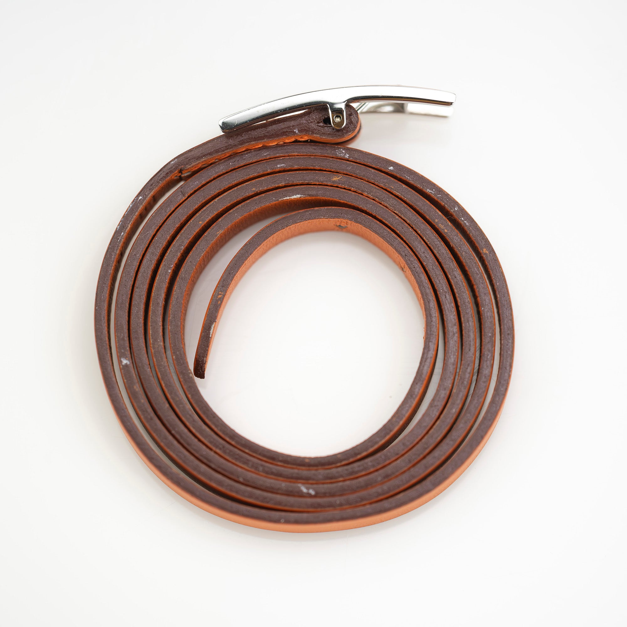 HERMES Hapi3 Leather Bracelet, J Stamp, Made in 2006, Orange x Silver Hardware
