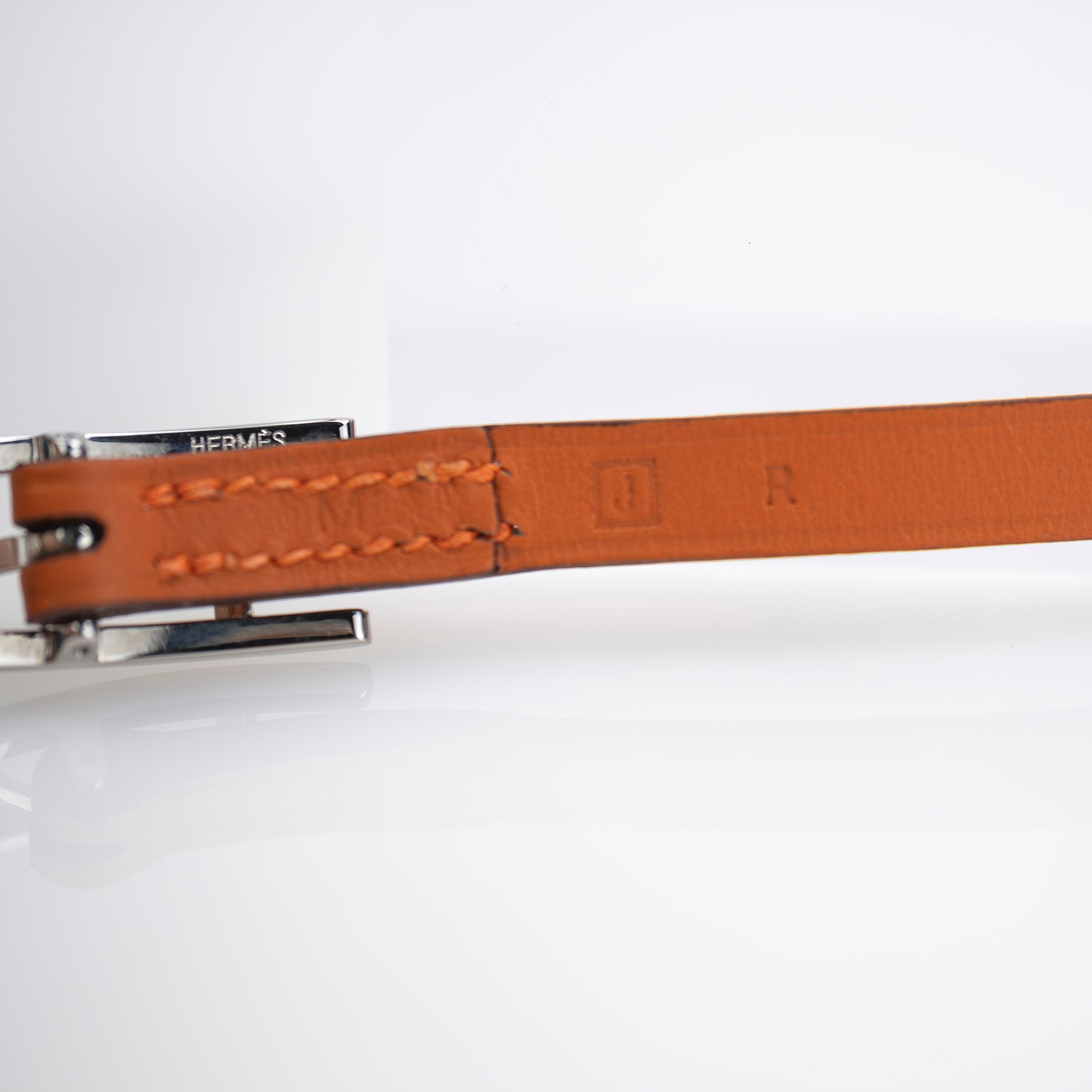 HERMES Hapi3 Leather Bracelet, J Stamp, Made in 2006, Orange x Silver Hardware