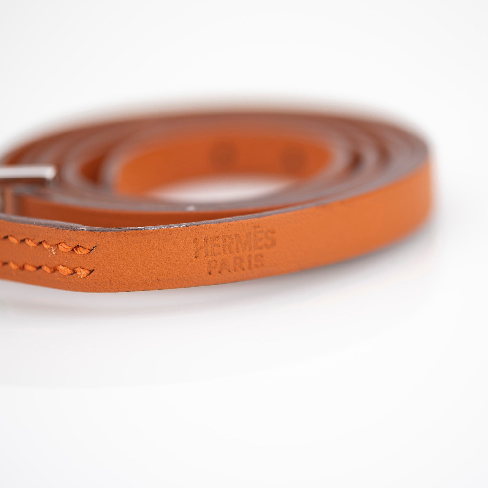 HERMES Hapi3 Leather Bracelet, J Stamp, Made in 2006, Orange x Silver Hardware