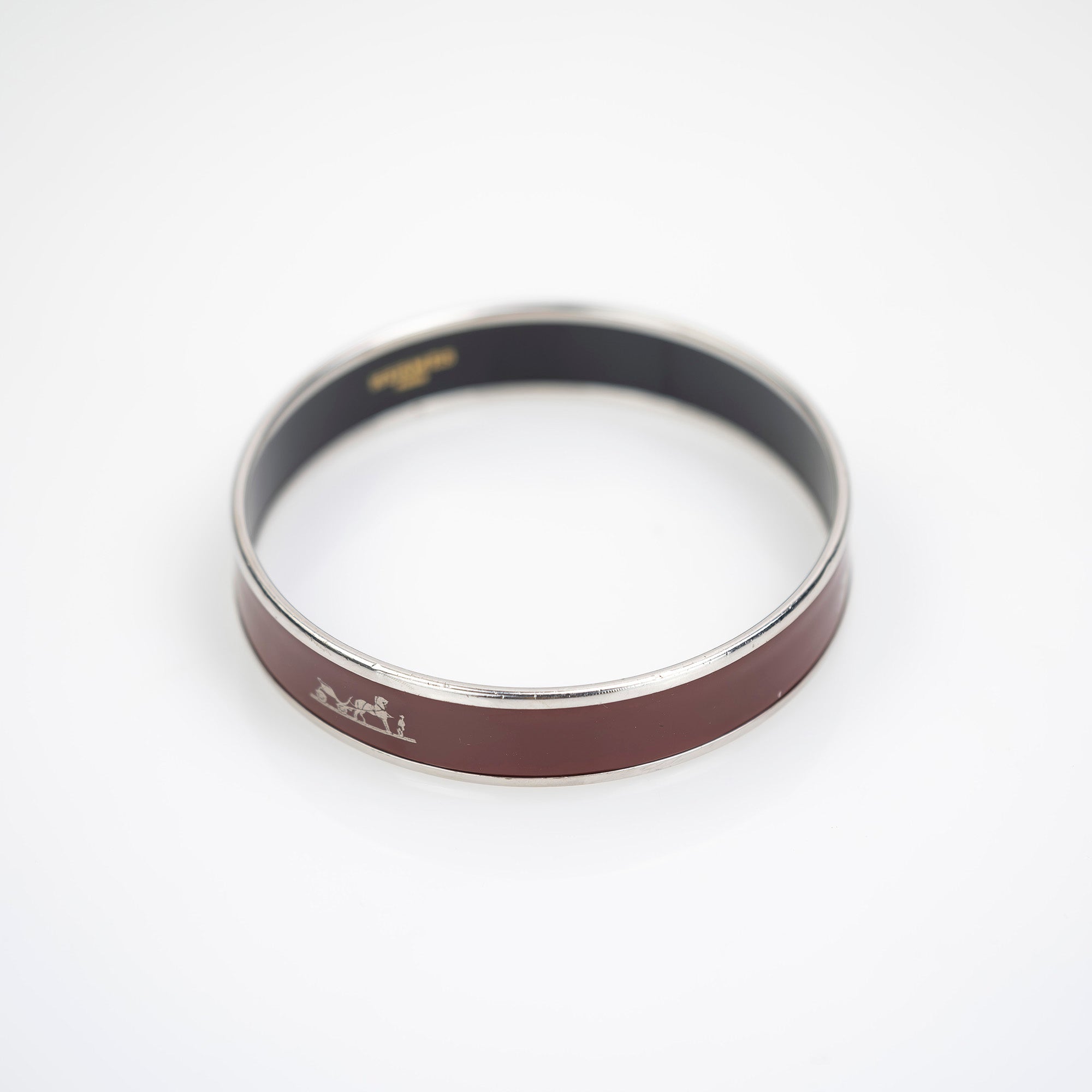 Hermes EMAUX Caleche Bangle Bracelet, Cloisonne, Bordeaux x Silver