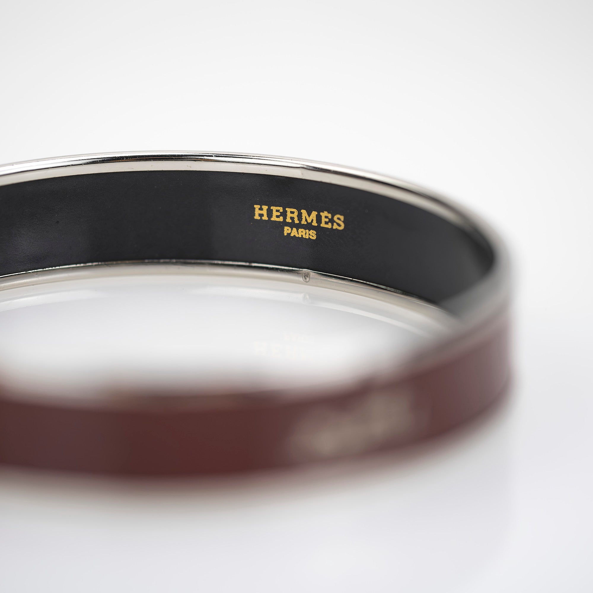 Hermes EMAUX Caleche Bangle Bracelet, Cloisonne, Bordeaux x Silver