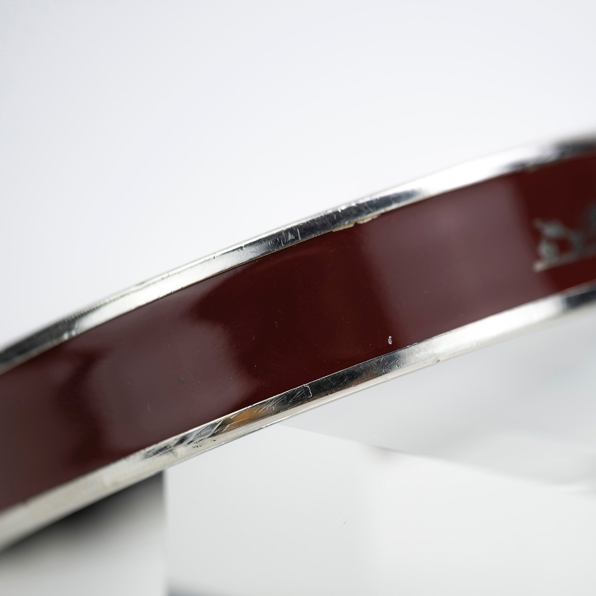 Hermes EMAUX Caleche Bangle Bracelet, Cloisonne, Bordeaux x Silver