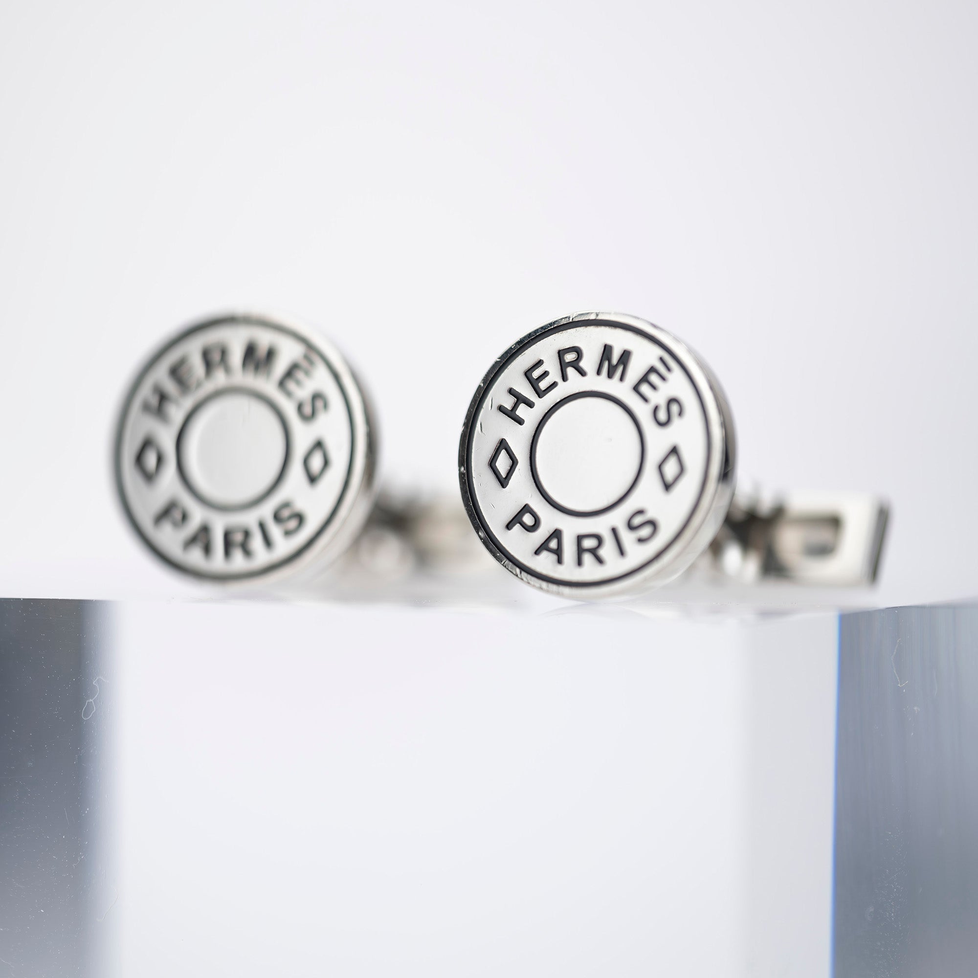 HERMES Serie Ricor 2 Cufflinks Silver x Black