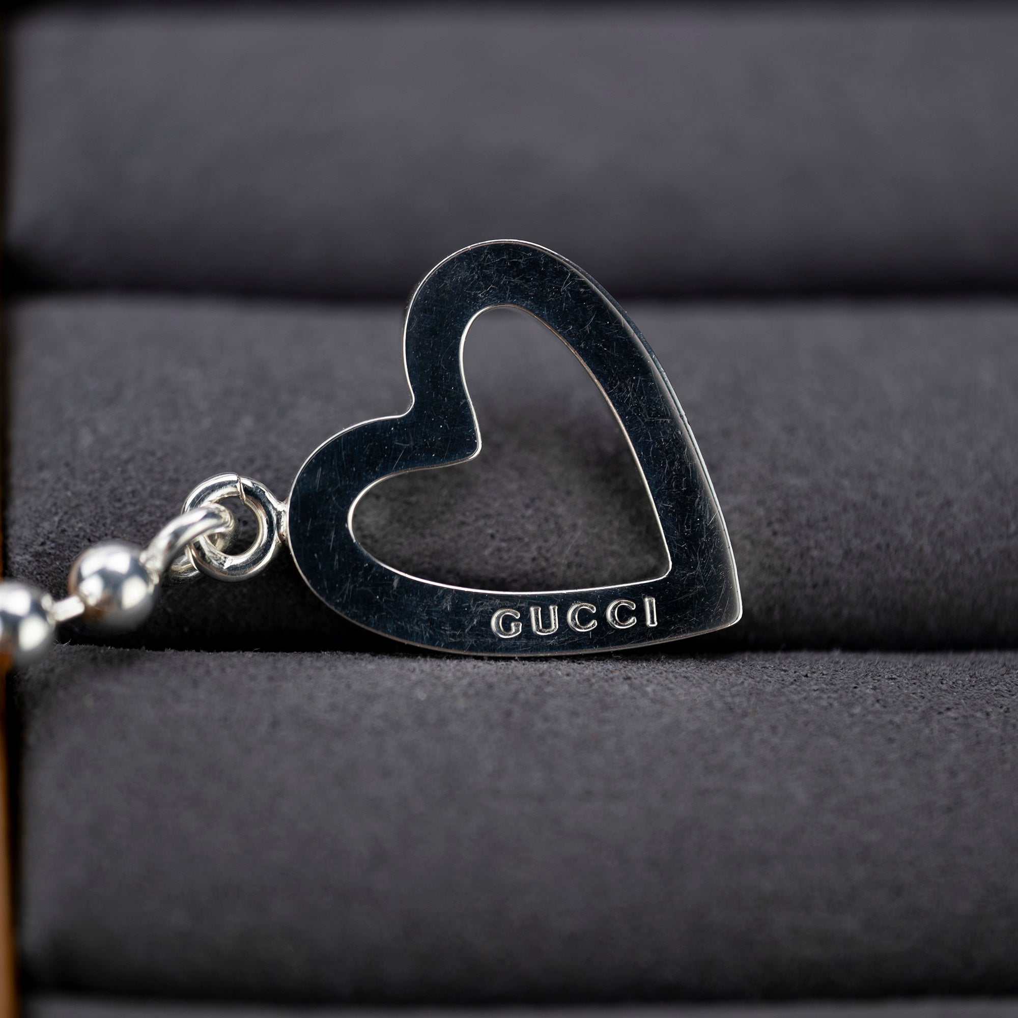 GUCCI TOGGLE HEART Ball Chain Bracelet Silver 925 Women's Accessories