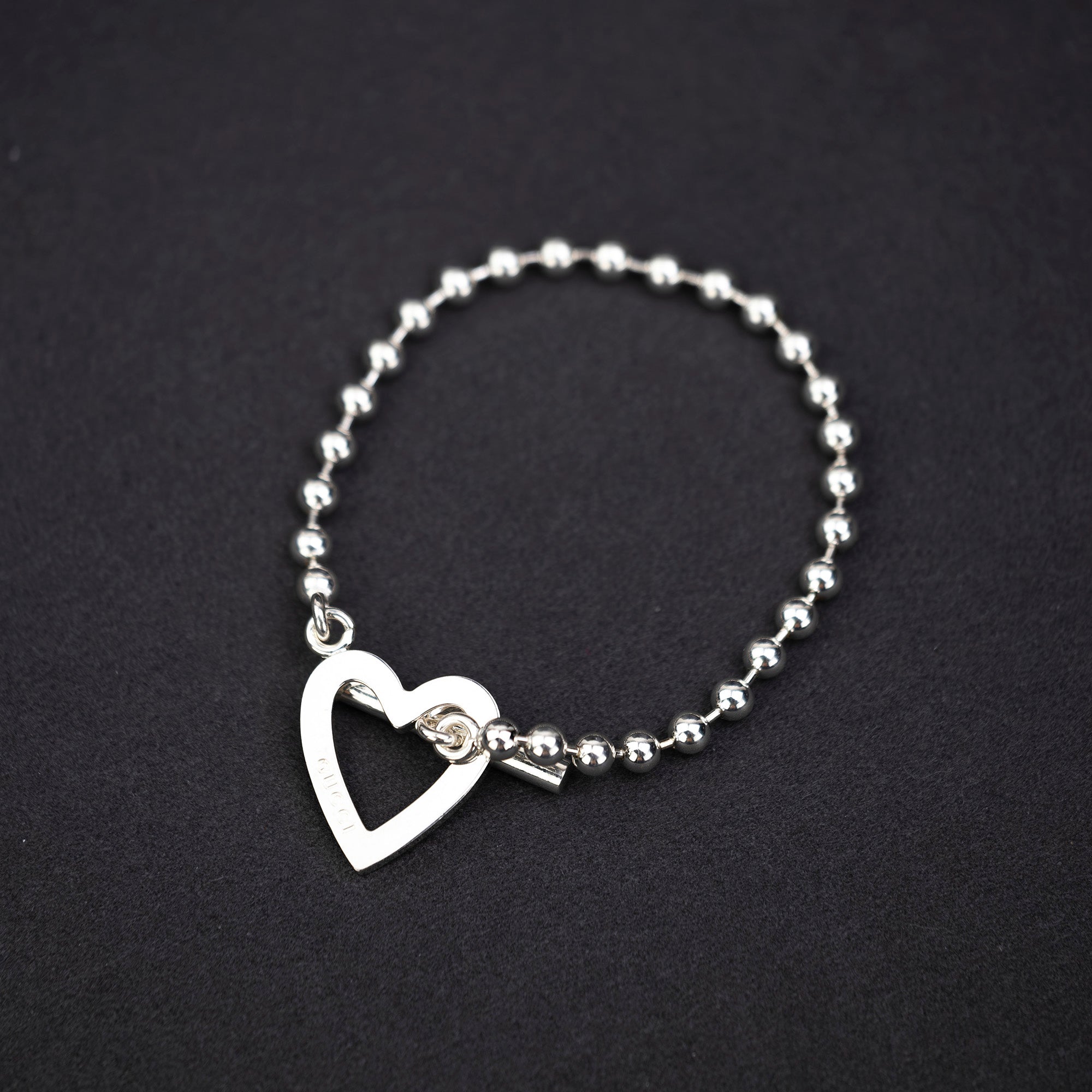 GUCCI TOGGLE HEART Ball Chain Bracelet Silver 925 Women's Accessories
