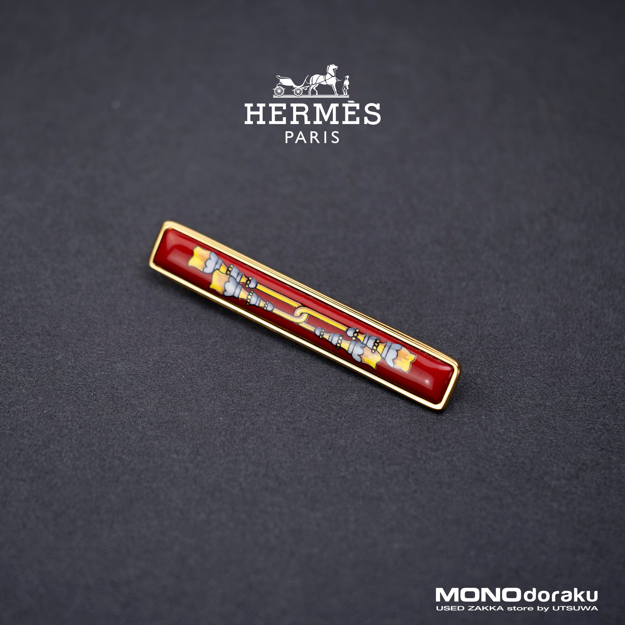 Hermes EMAUX Brooch, Cloisonne, Bordeaux x Gold