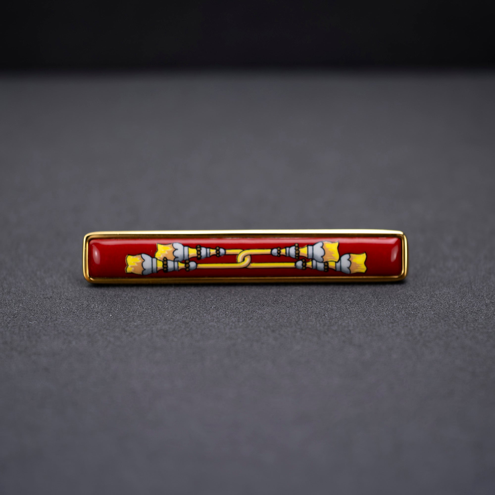 Hermes EMAUX Brooch, Cloisonne, Bordeaux x Gold