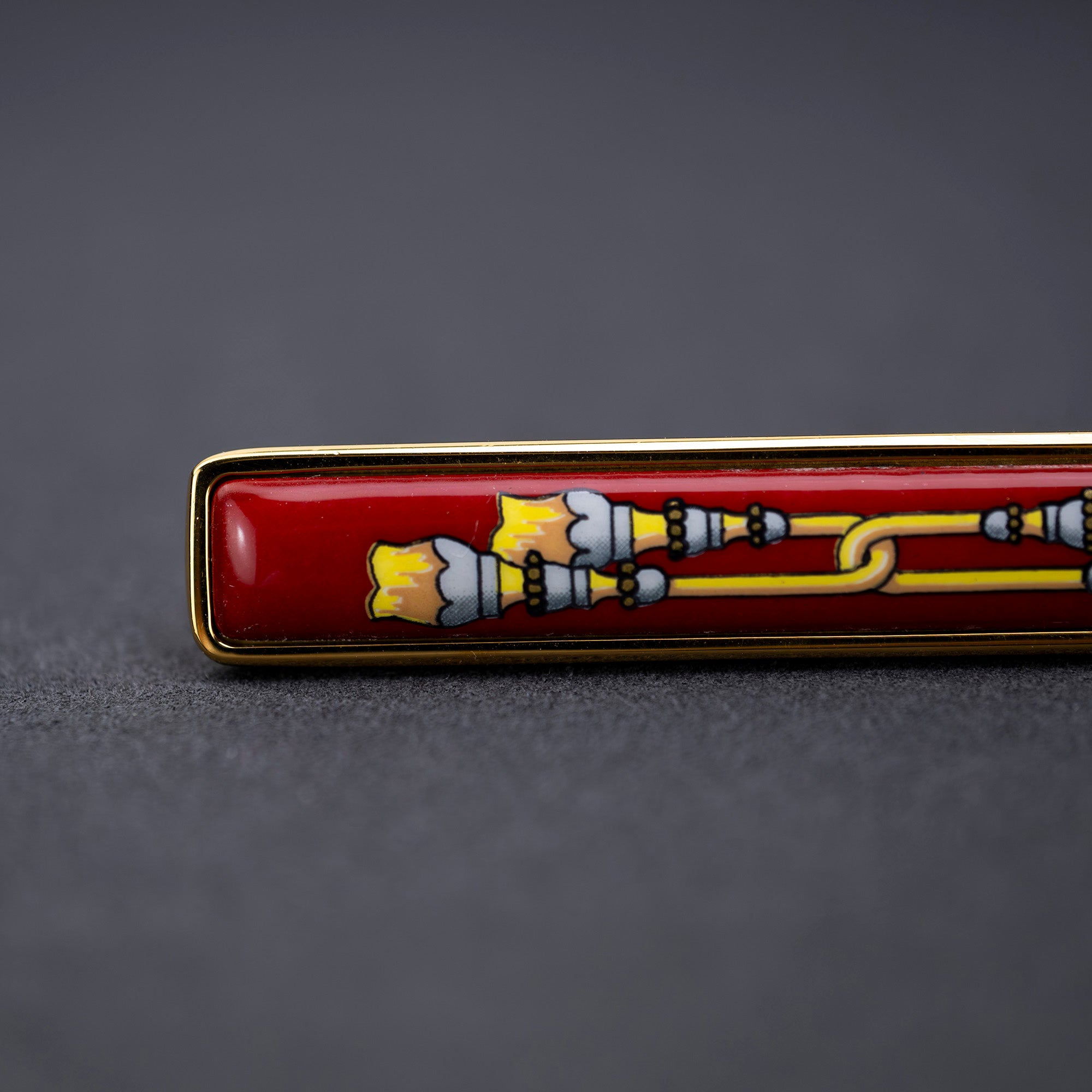 Hermes EMAUX Brooch, Cloisonne, Bordeaux x Gold