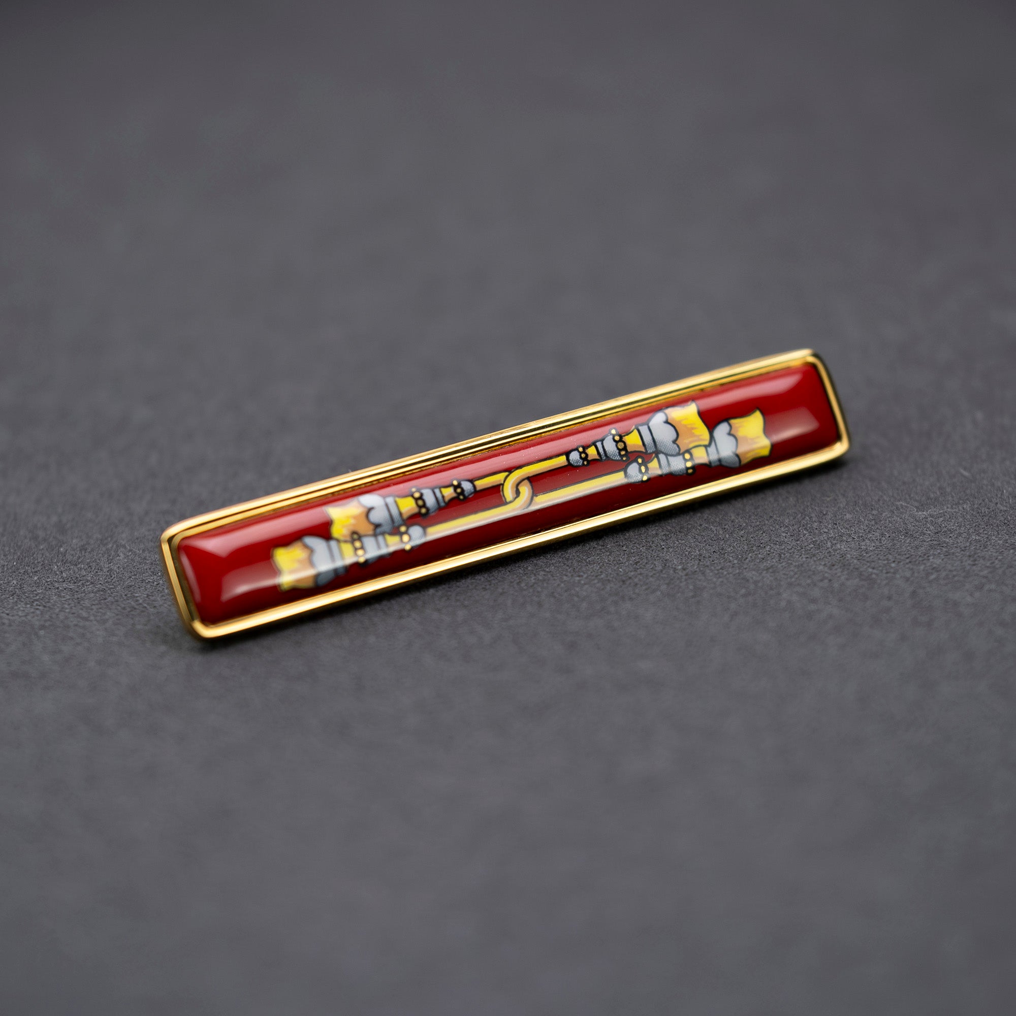 Hermes EMAUX Brooch, Cloisonne, Bordeaux x Gold