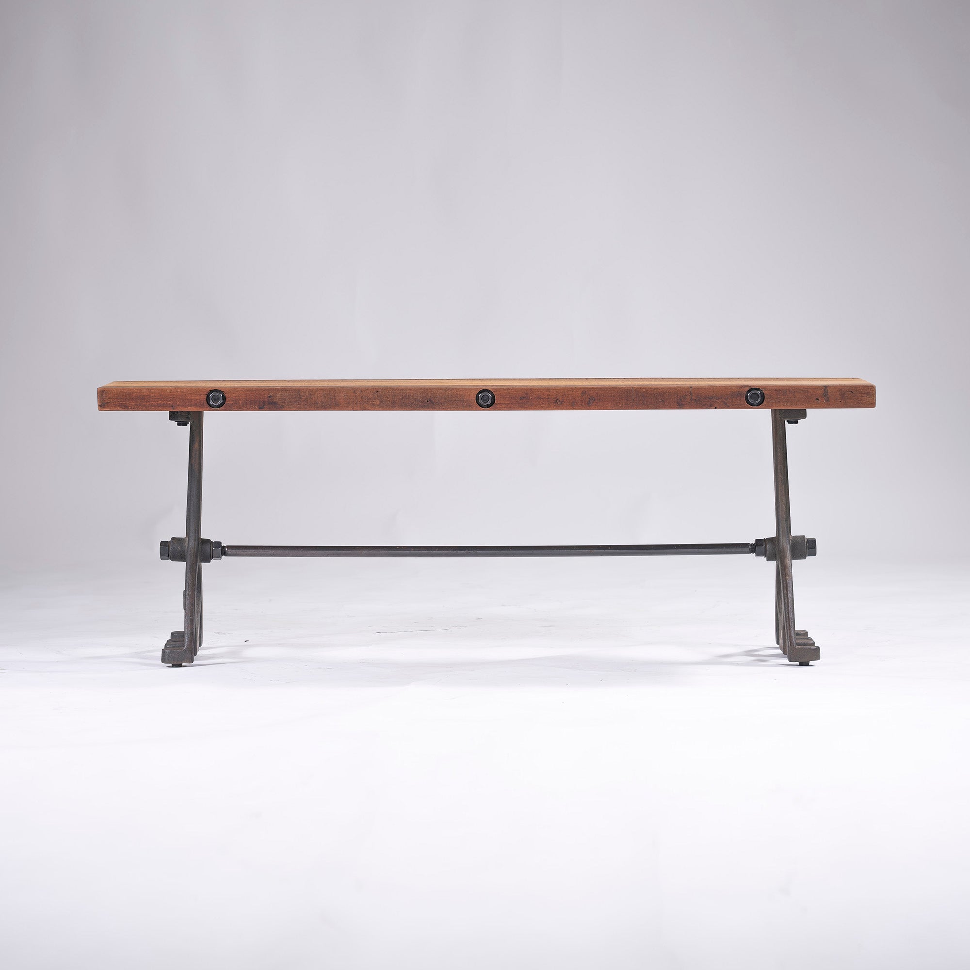 Dining bench CRASH GATE DISTRICT EIGHT Baton bench made of old pine wood and iron