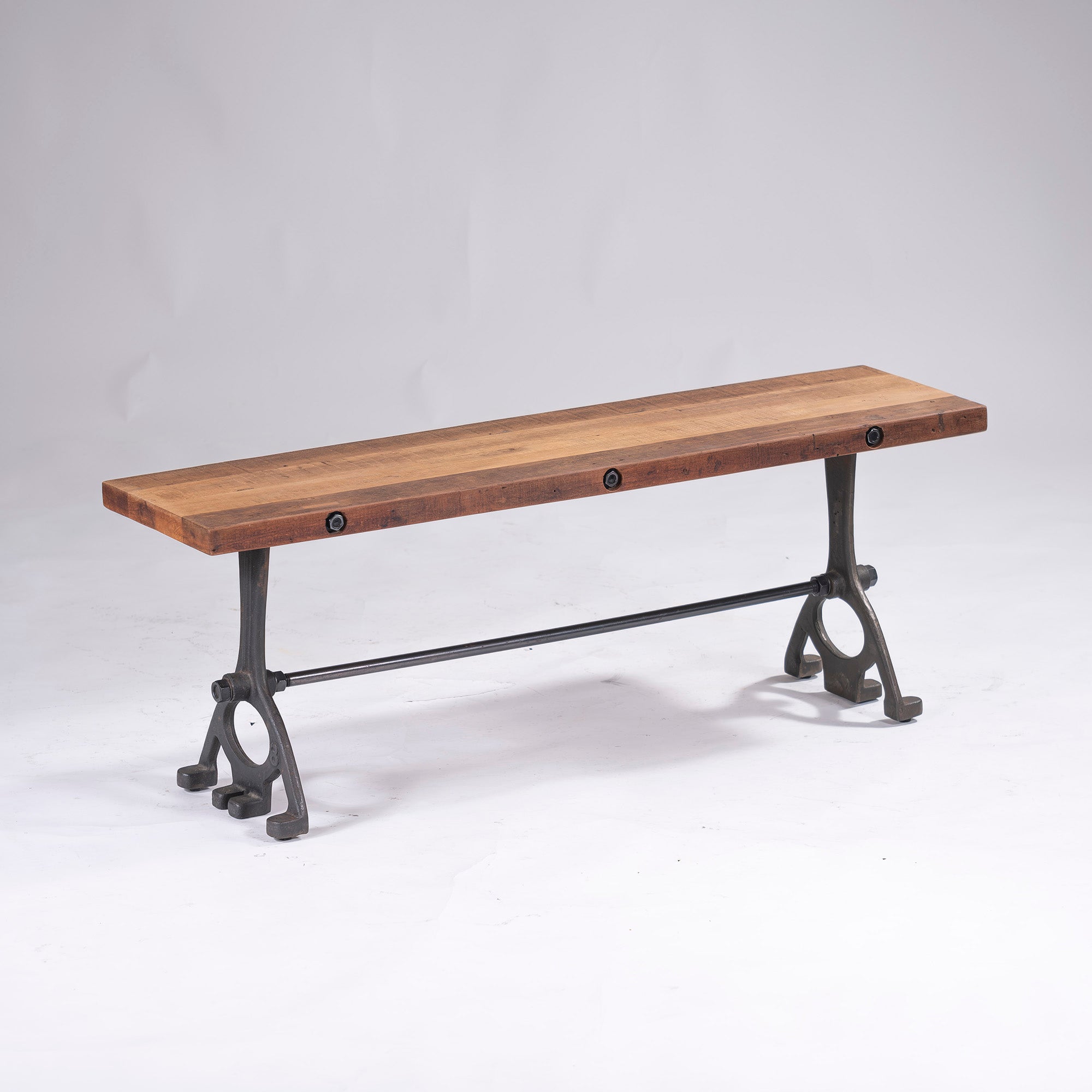 Dining bench CRASH GATE DISTRICT EIGHT Baton bench made of old pine wood and iron