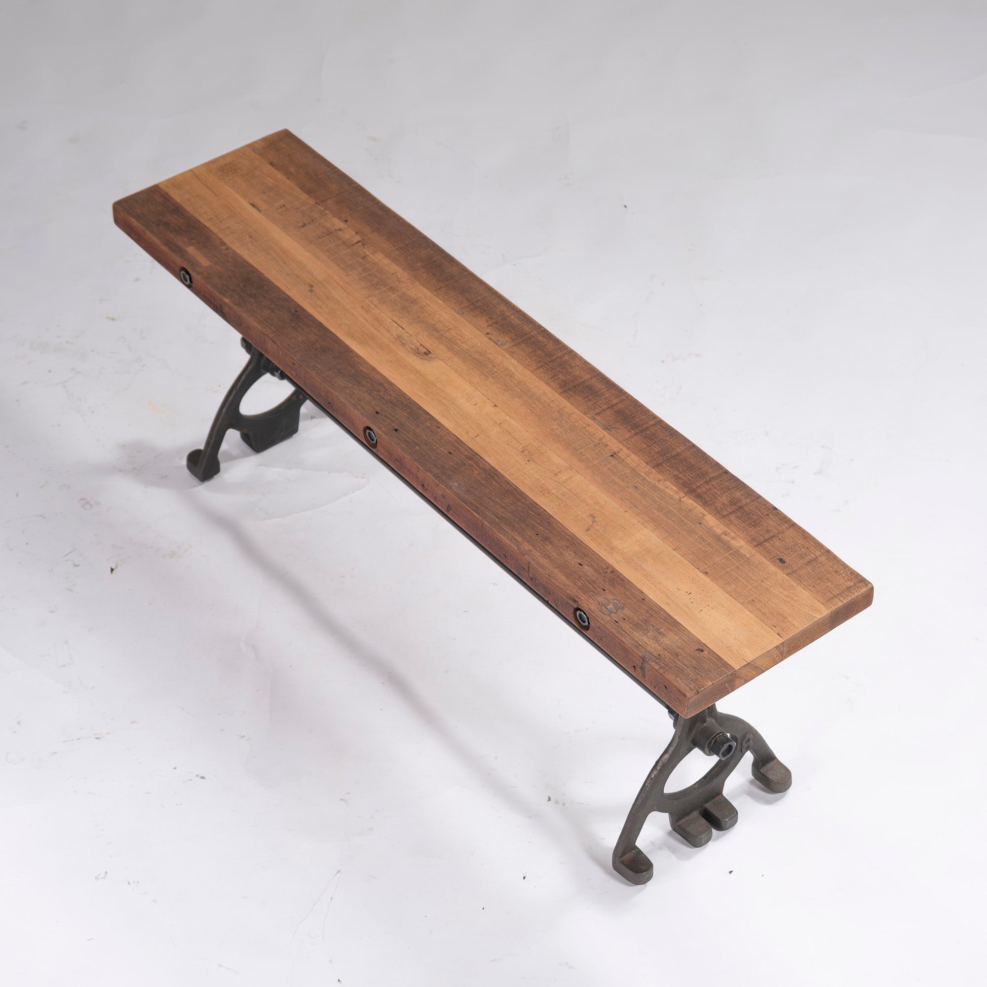 Dining bench CRASH GATE DISTRICT EIGHT Baton bench made of old pine wood and iron