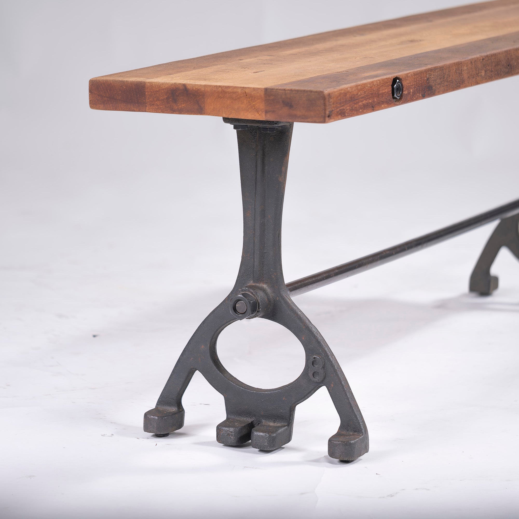 Dining bench CRASH GATE DISTRICT EIGHT Baton bench made of old pine wood and iron