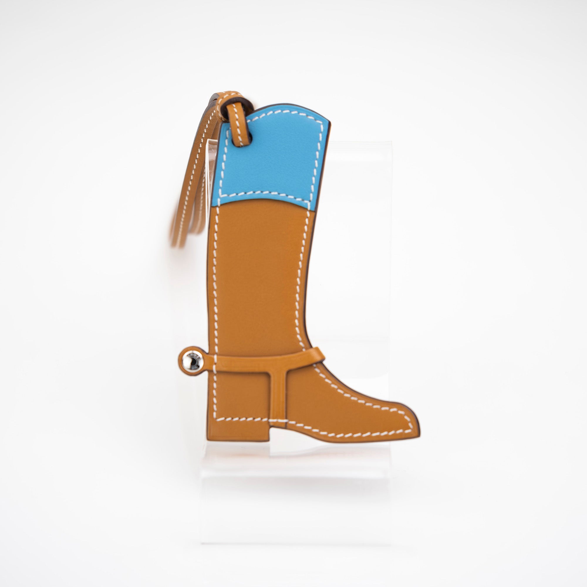 Hermes Paddock Bot Paddock Boots Bag Charm Natural Sable x Celeste Boxed Good Condition
