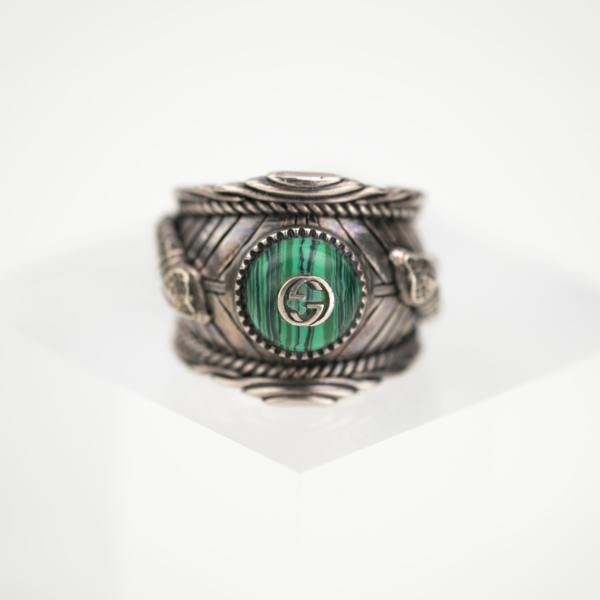 Gucci Kingsnake Garden Ring, Malachite x SV925 Ring, Size 19, Men's Accessories