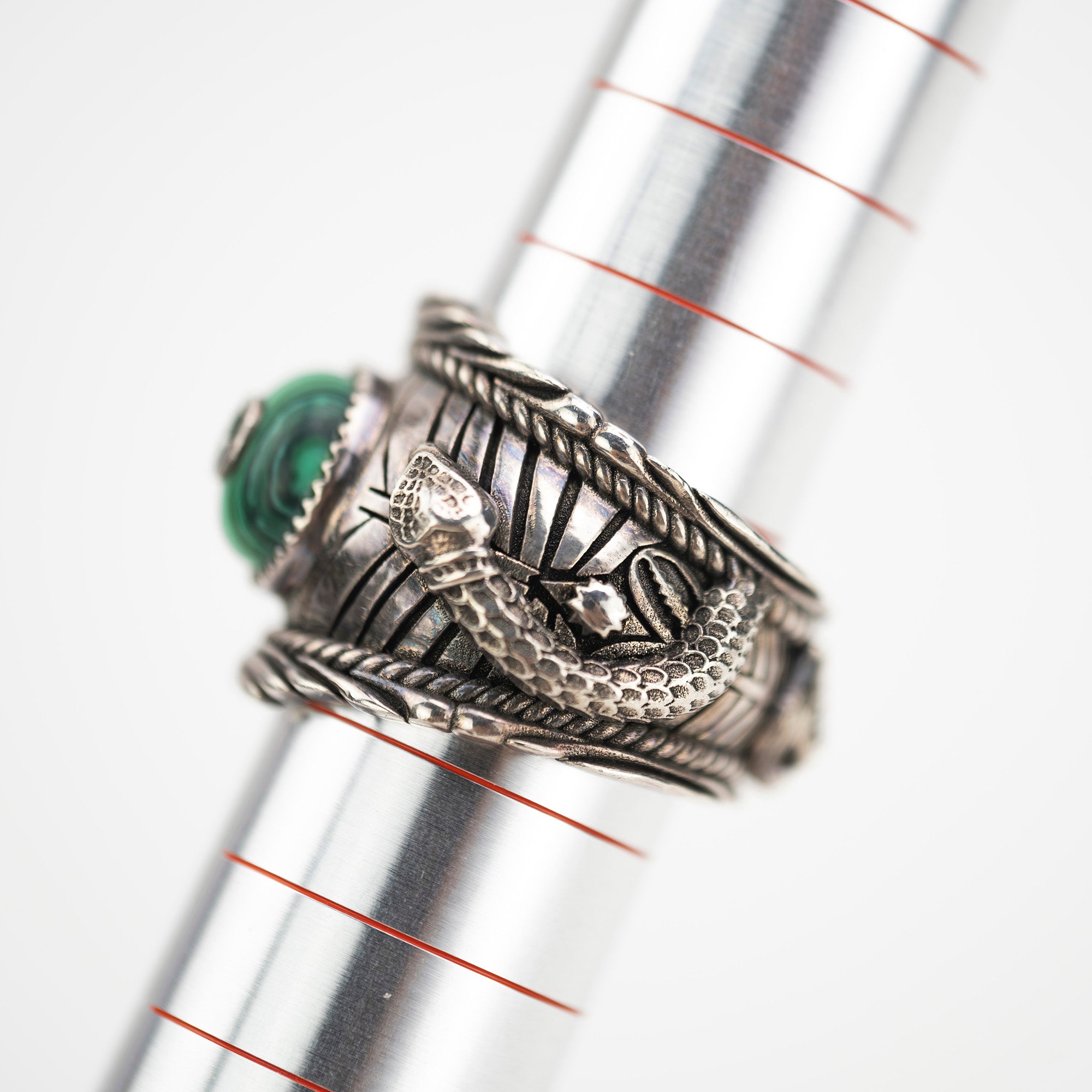 Gucci Kingsnake Garden Ring, Malachite x SV925 Ring, Size 19, Men's Accessories
