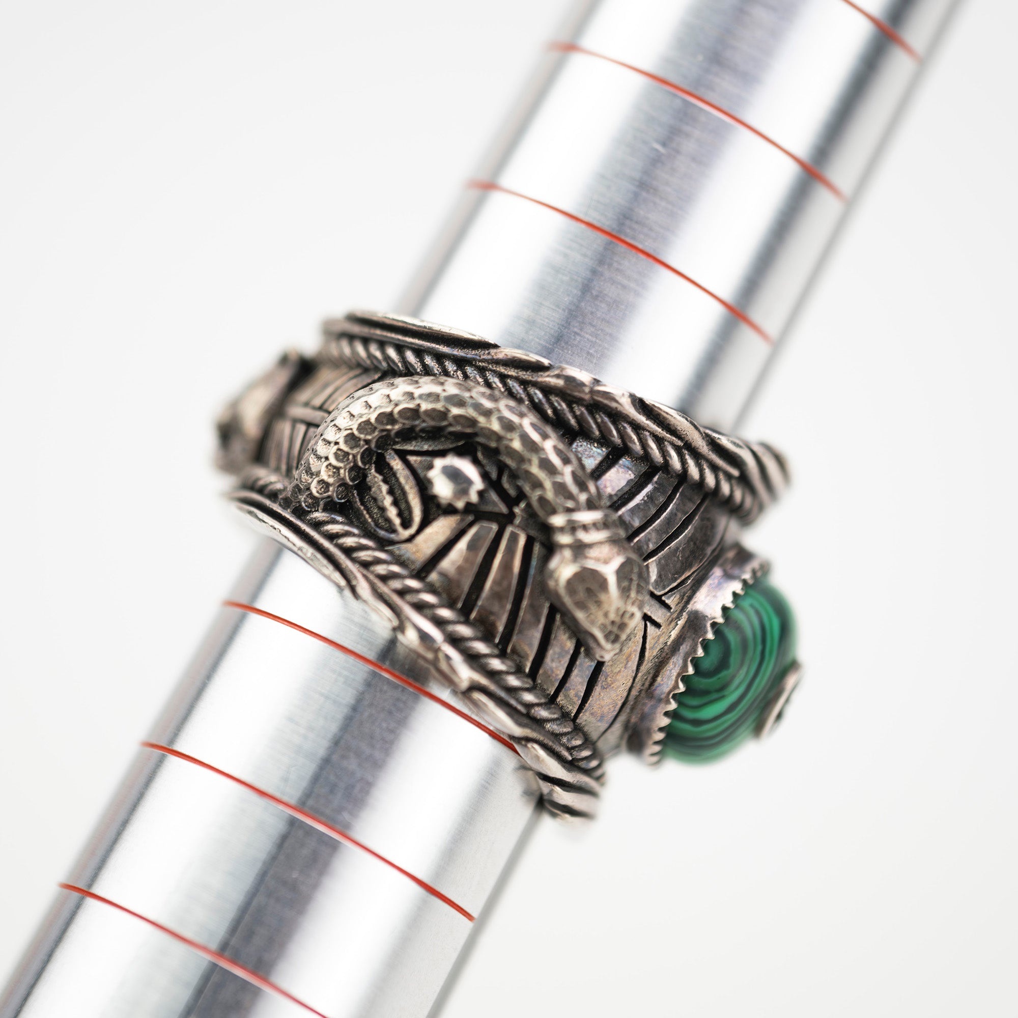Gucci Kingsnake Garden Ring, Malachite x SV925 Ring, Size 19, Men's Accessories