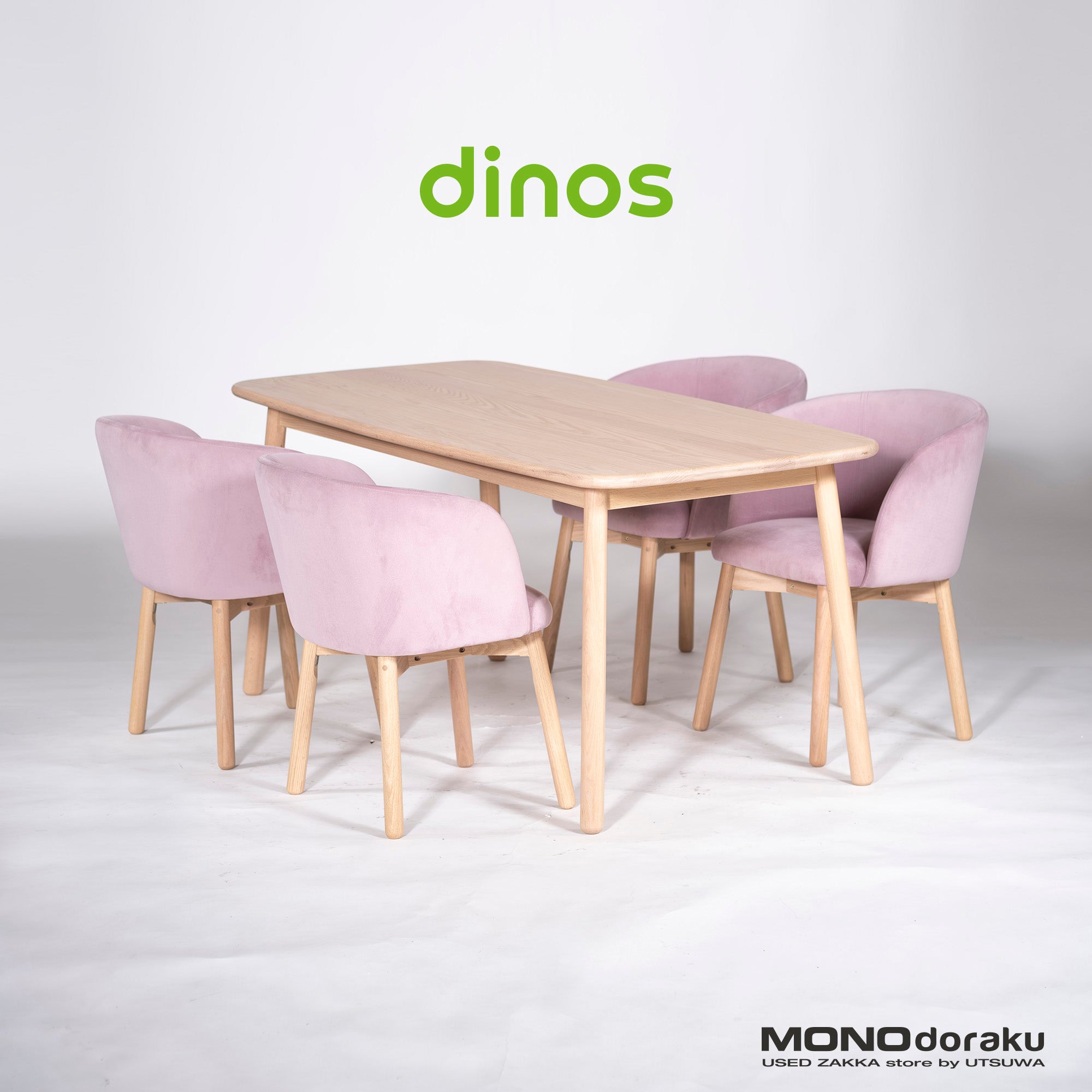 Dinos 5-piece dining set, Ridge 2, solid oak, dining table, dining chairs, velour, velvet