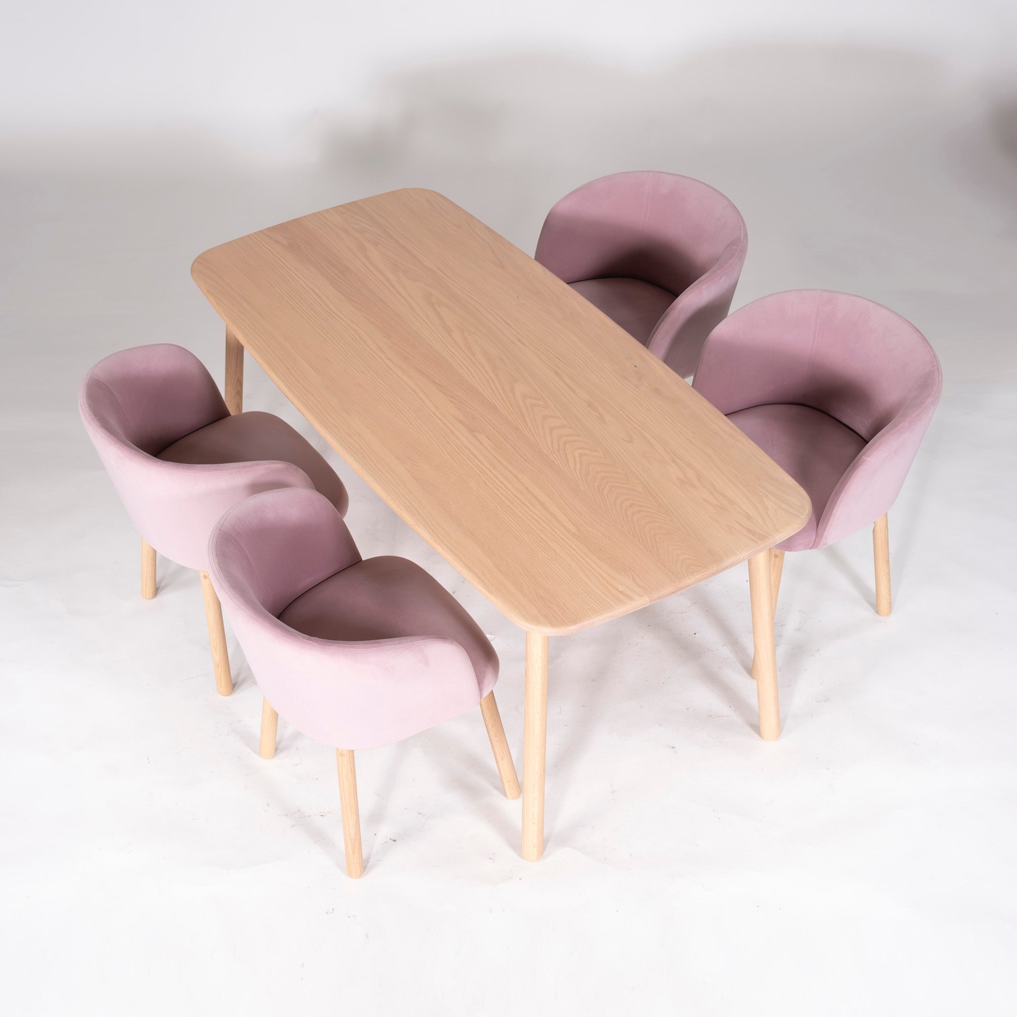 Dinos 5-piece dining set, Ridge 2, solid oak, dining table, dining chairs, velour, velvet