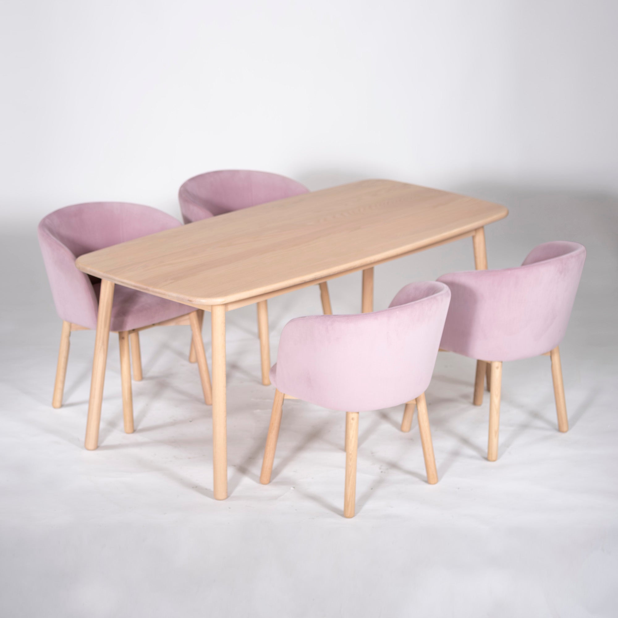 Dinos 5-piece dining set, Ridge 2, solid oak, dining table, dining chairs, velour, velvet