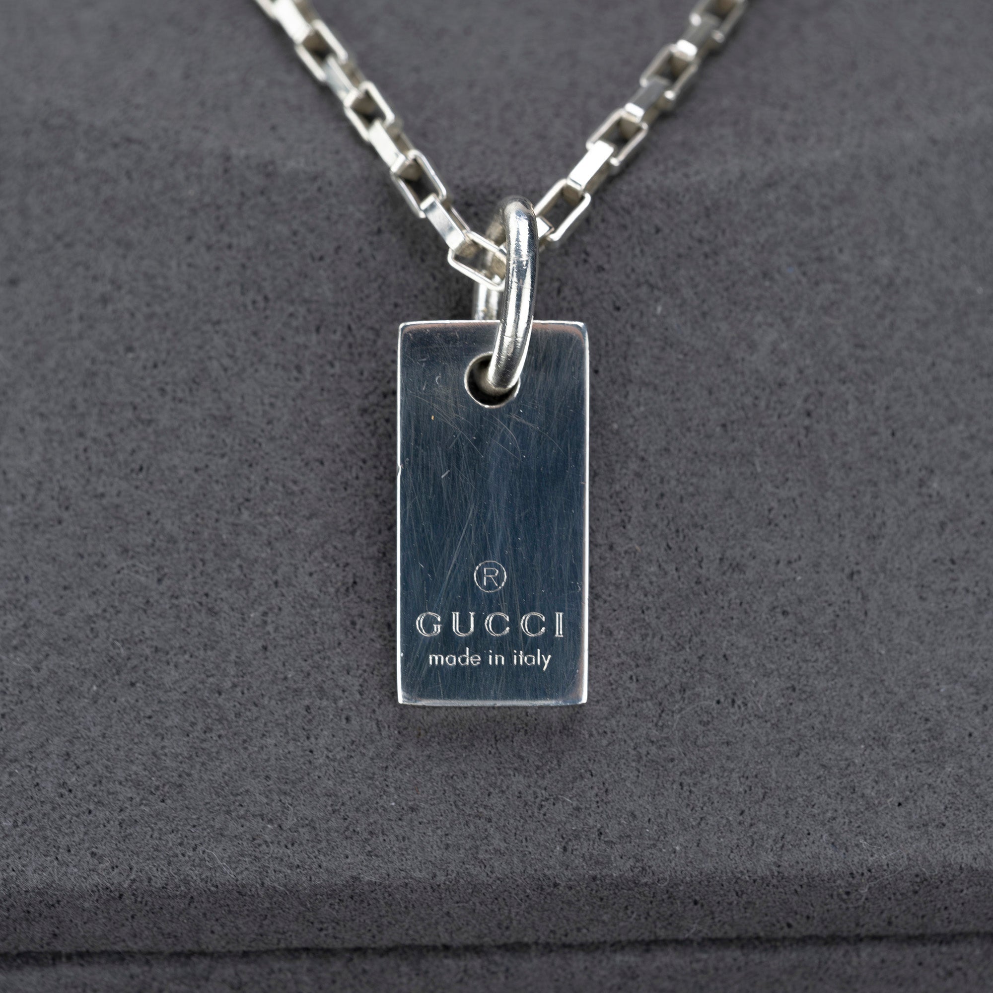 GUCCI Necklace Logo Plate Sterling Silver Venetian Chain