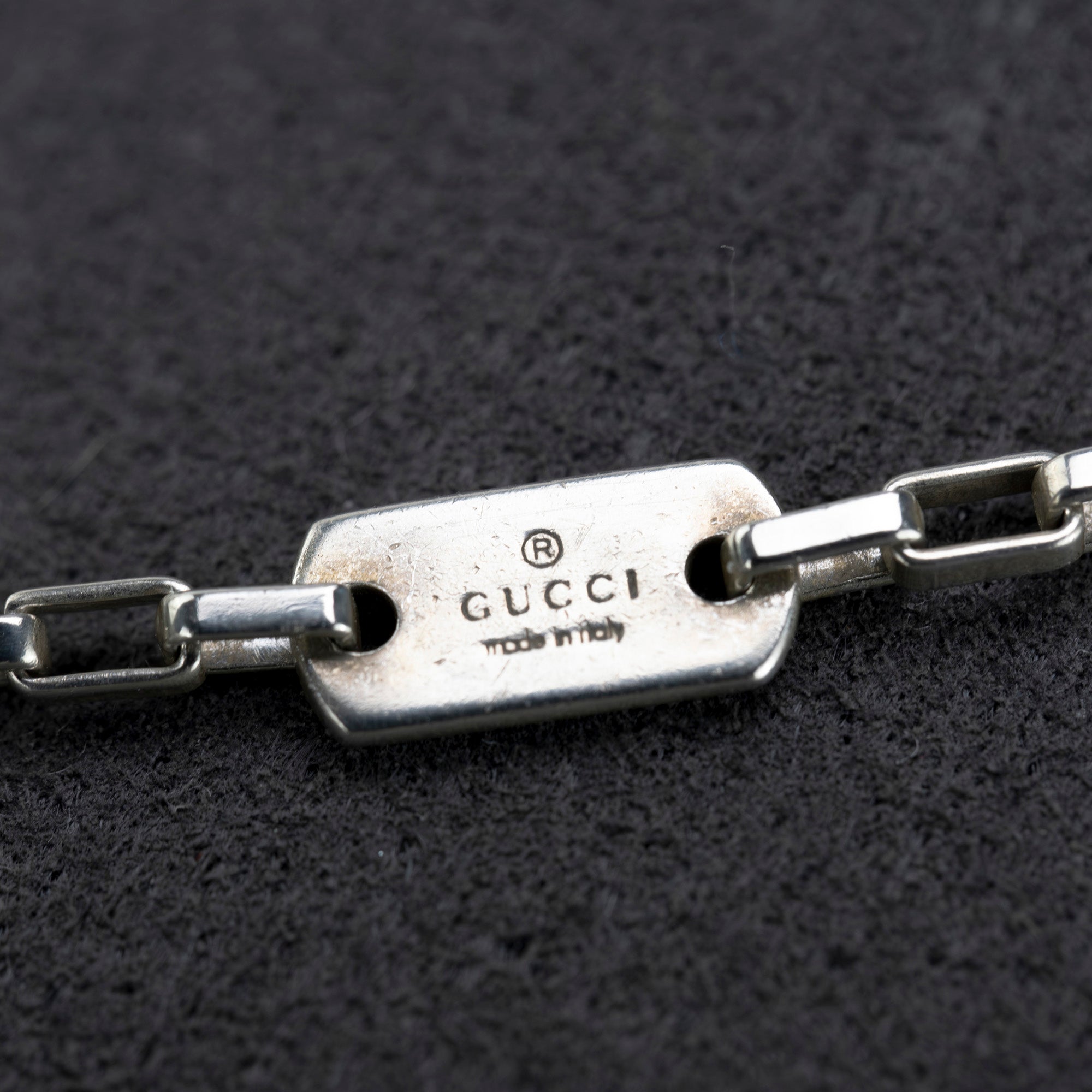 GUCCI Necklace Logo Plate Sterling Silver Venetian Chain