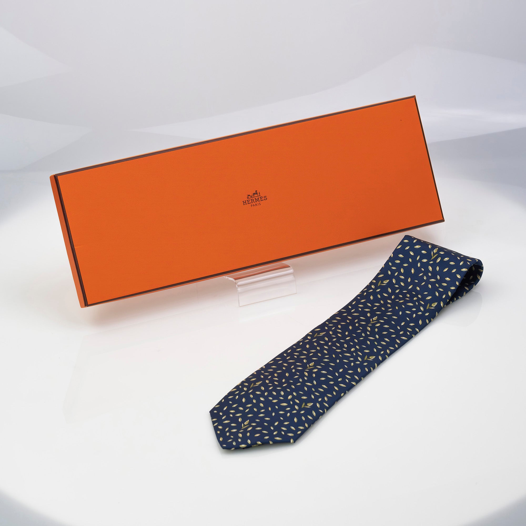 HERMES Hermes Men's Accessories Silk Items Tie Navy Good Condition