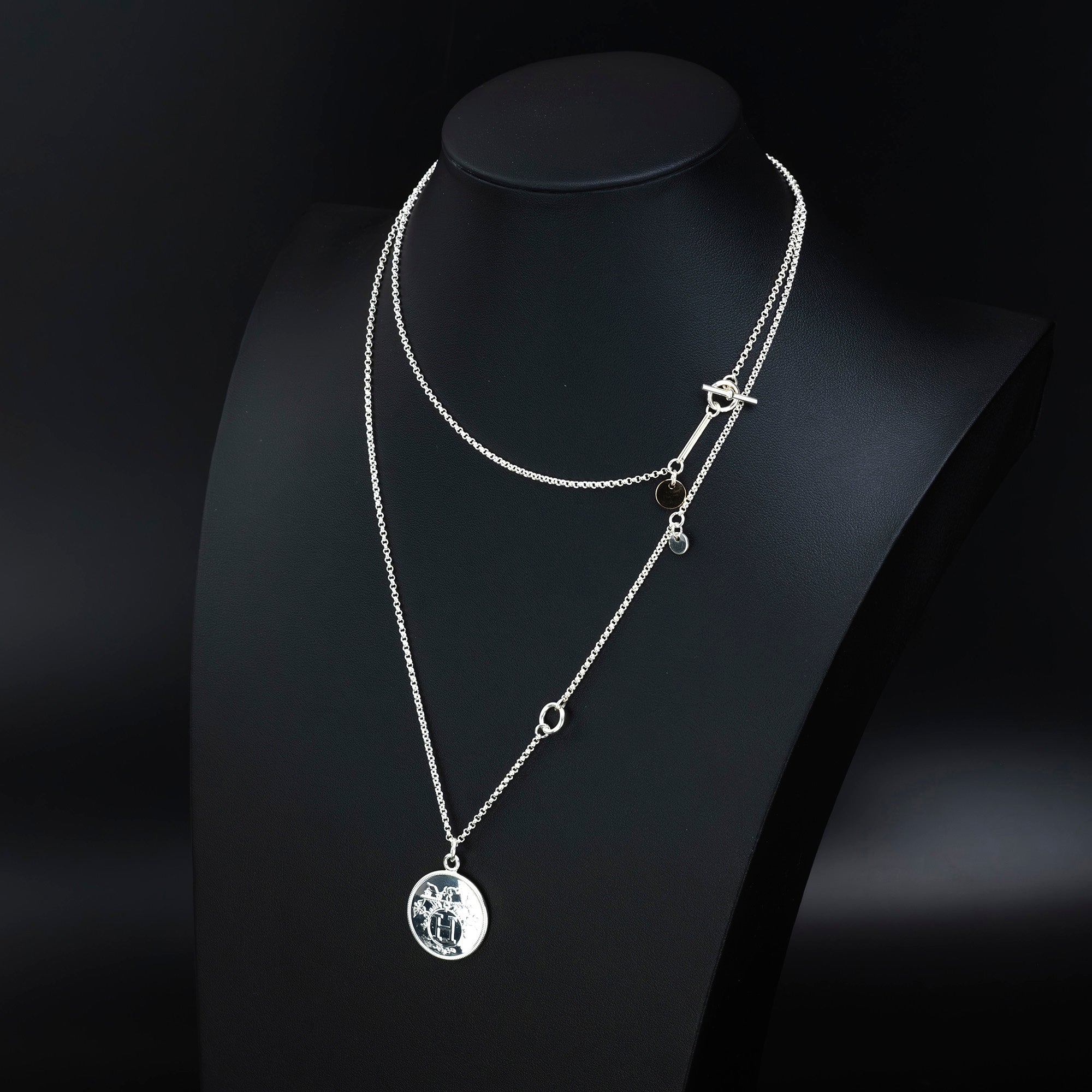 HERMES Ex-Libris MM HERMES Ex-Libris MM Silver 925 K18PG 3WAY long necklace