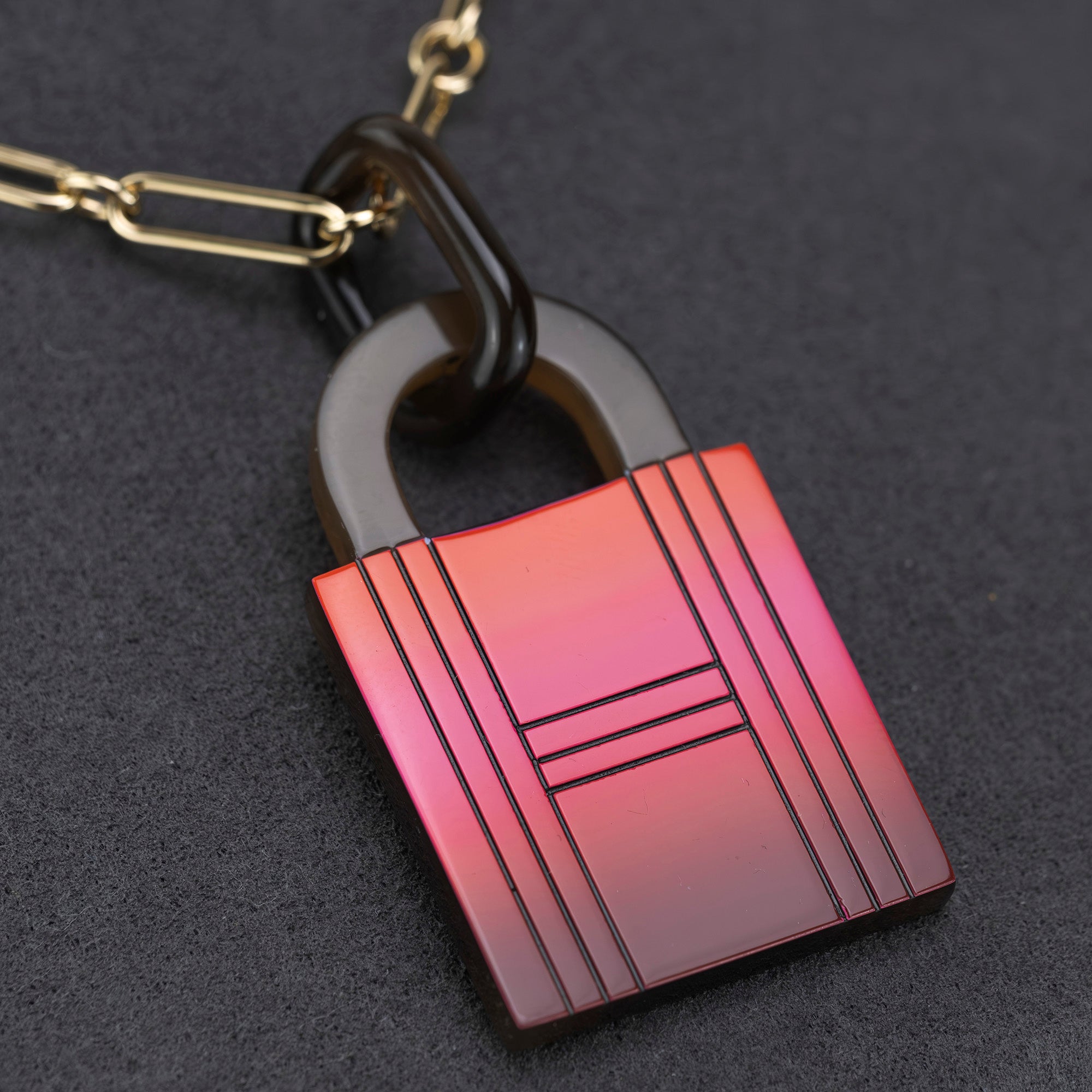 Hermes HERMES amulet necklace buffalo horn padlock motif good condition