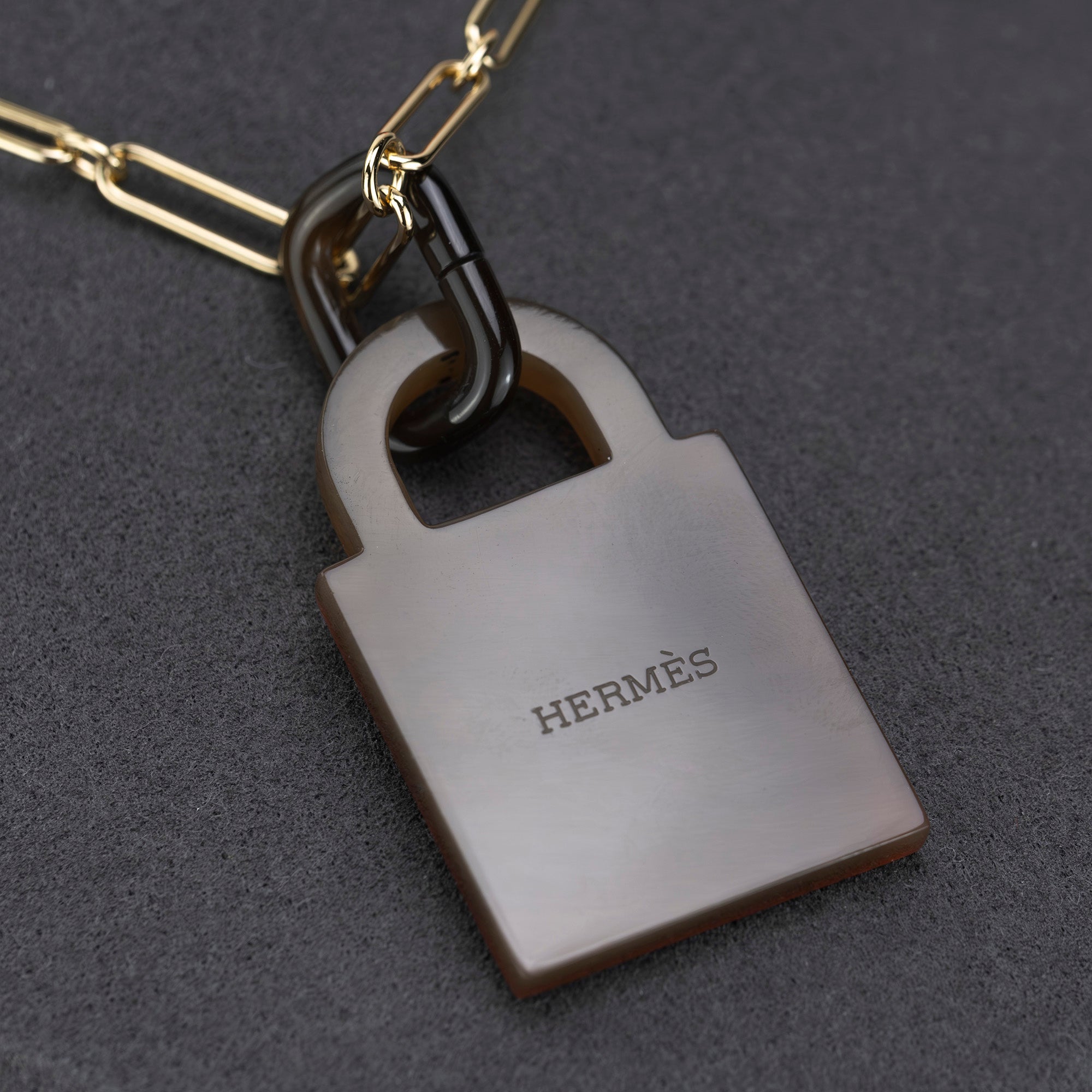 Hermes HERMES amulet necklace buffalo horn padlock motif good condition