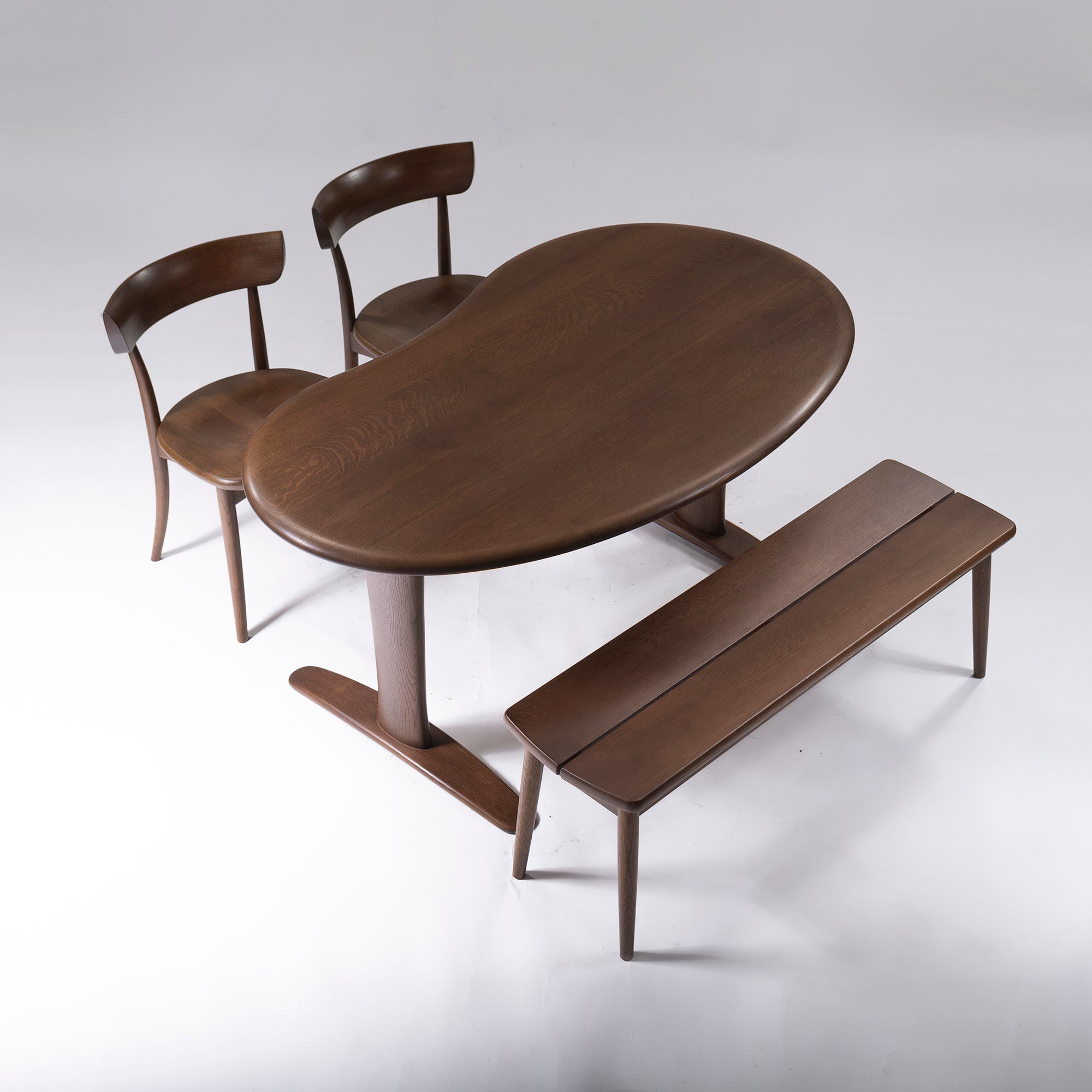Dining chair Hida Sangyo KITZUKI CRESCENT Armless chair (1) Solid oak wood Wooden seat Japanese modern Natural