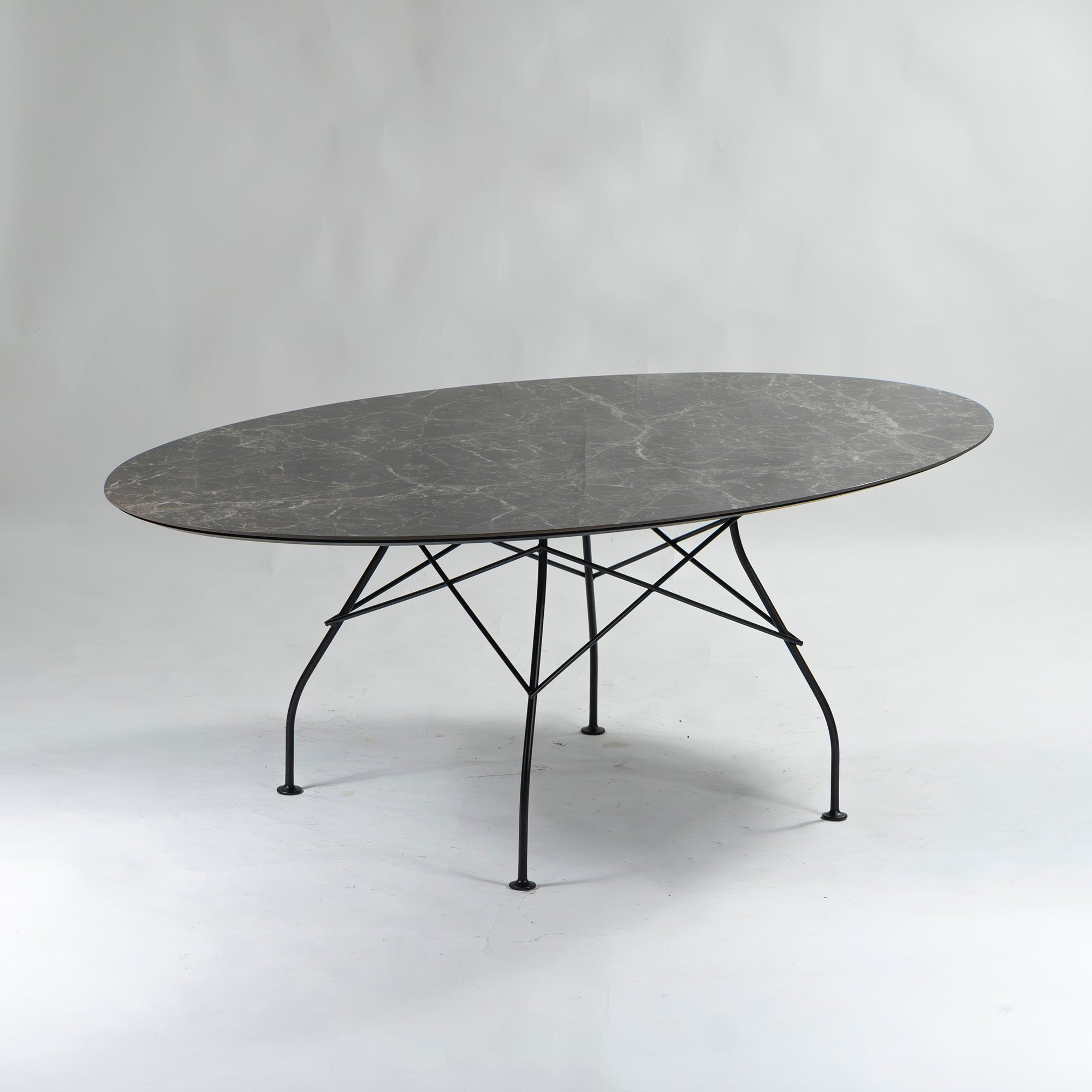 Dining table Kartell Glossy Oval 192 Ceramic top Marble look Italian modern Stylish