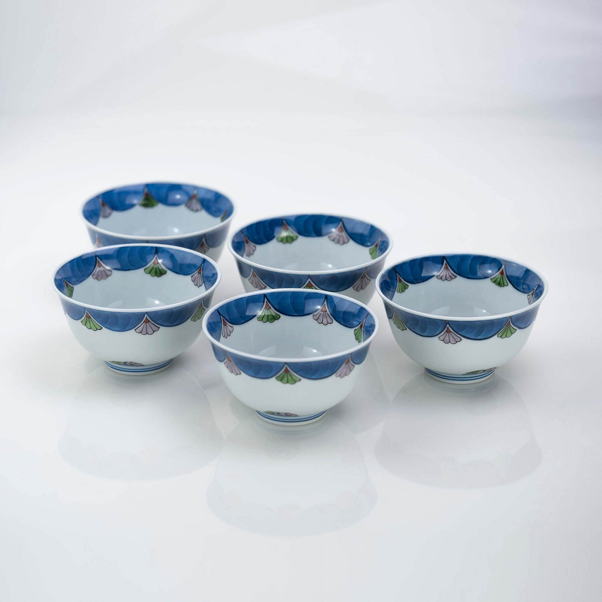 Gen'emon Kiln, Koremoku Kiln, Somenkin Hishi Karahana Tea Utensils, Teacups, Set of 5, Arita Ware, Comes with Box (1)