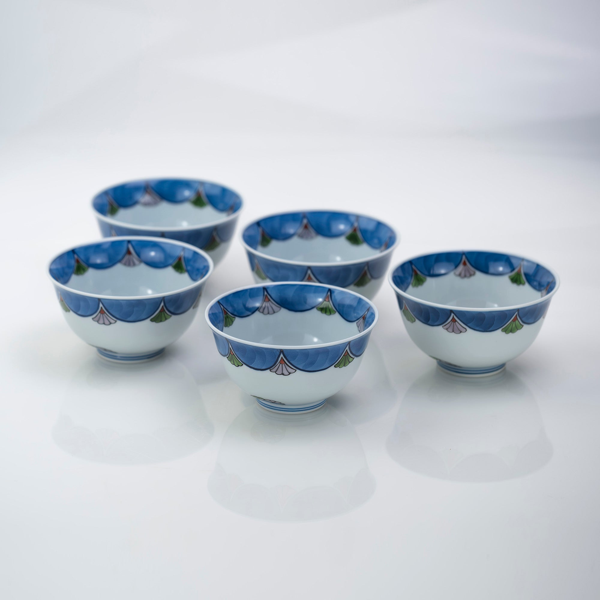 Gen'emon Kiln, Koremoku Kiln, Somenkin Hishi Karahana Tea Utensils, Teacups, Set of 5, Arita Ware, Comes with Box (2)