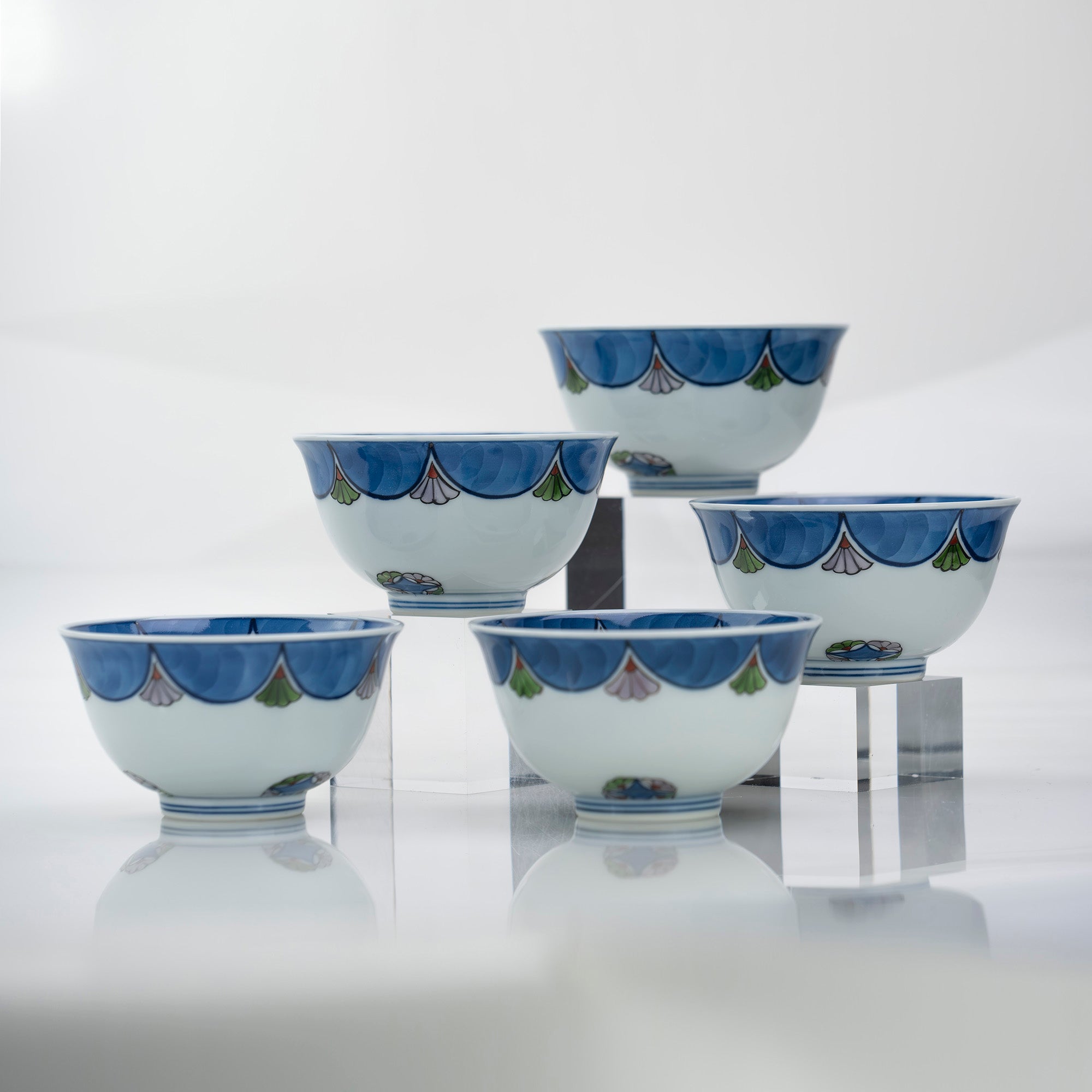 Gen'emon Kiln, Koremoku Kiln, Somenkin Hishi Karahana Tea Utensils, Teacups, Set of 5, Arita Ware, Comes with Box (2)