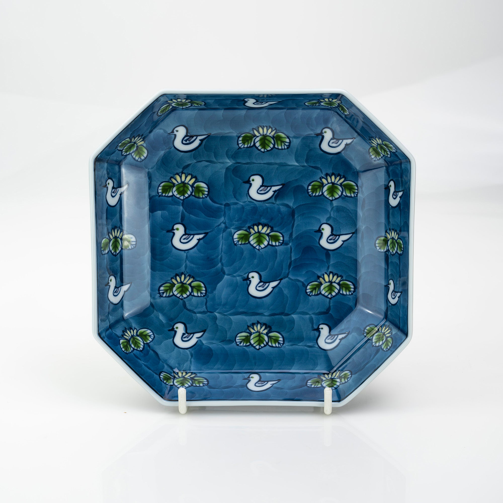 Gen'emon Kiln, Koremoku Kiln, Dye-nishiki Waterfowl Design, Square Plate, 18.5cm, Arita Ware