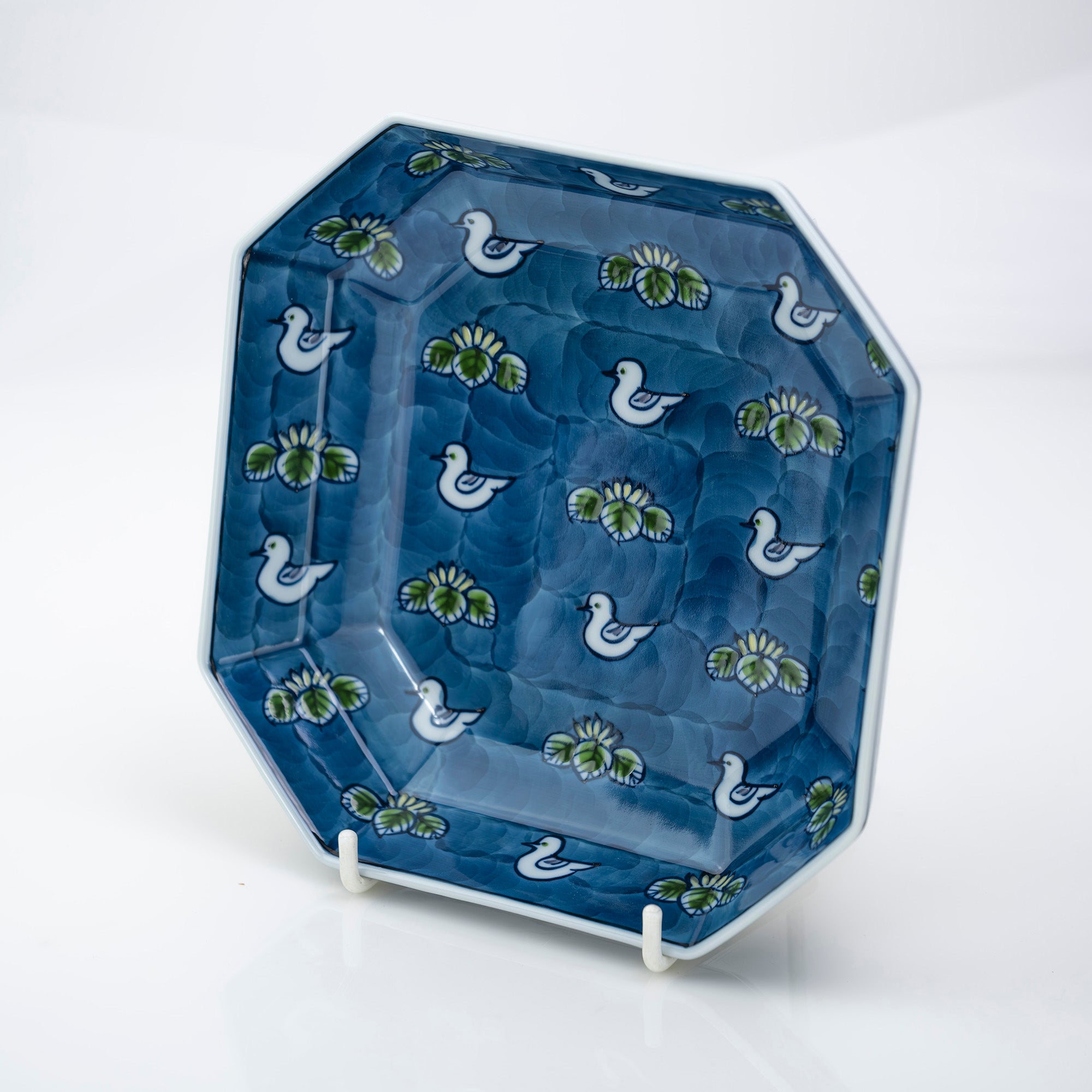 Gen'emon Kiln, Koremoku Kiln, Dye-nishiki Waterfowl Design, Square Plate, 18.5cm, Arita Ware