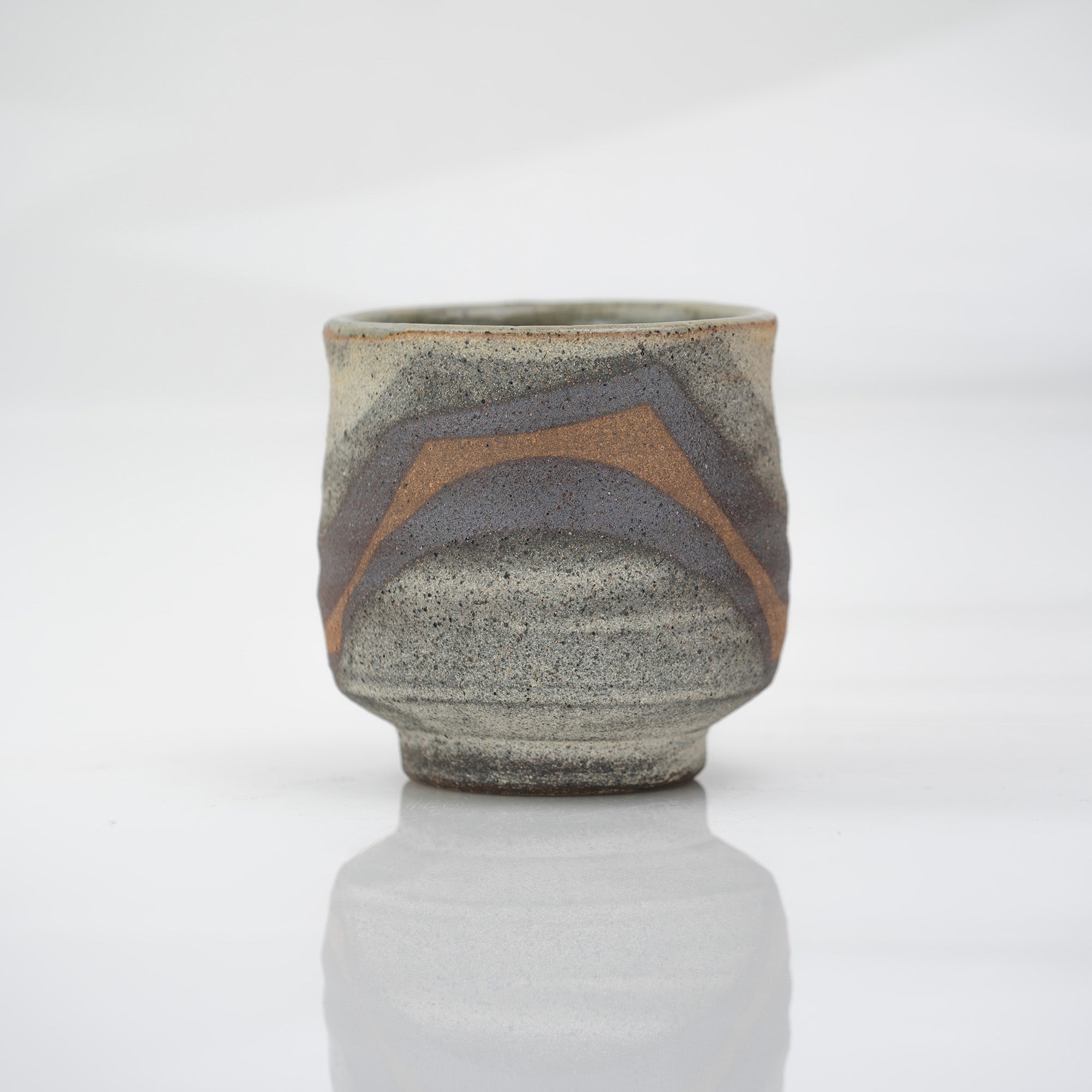 Omiyaji Michiko, cut-out pattern teacup, with box, female artist, Mashiko ware