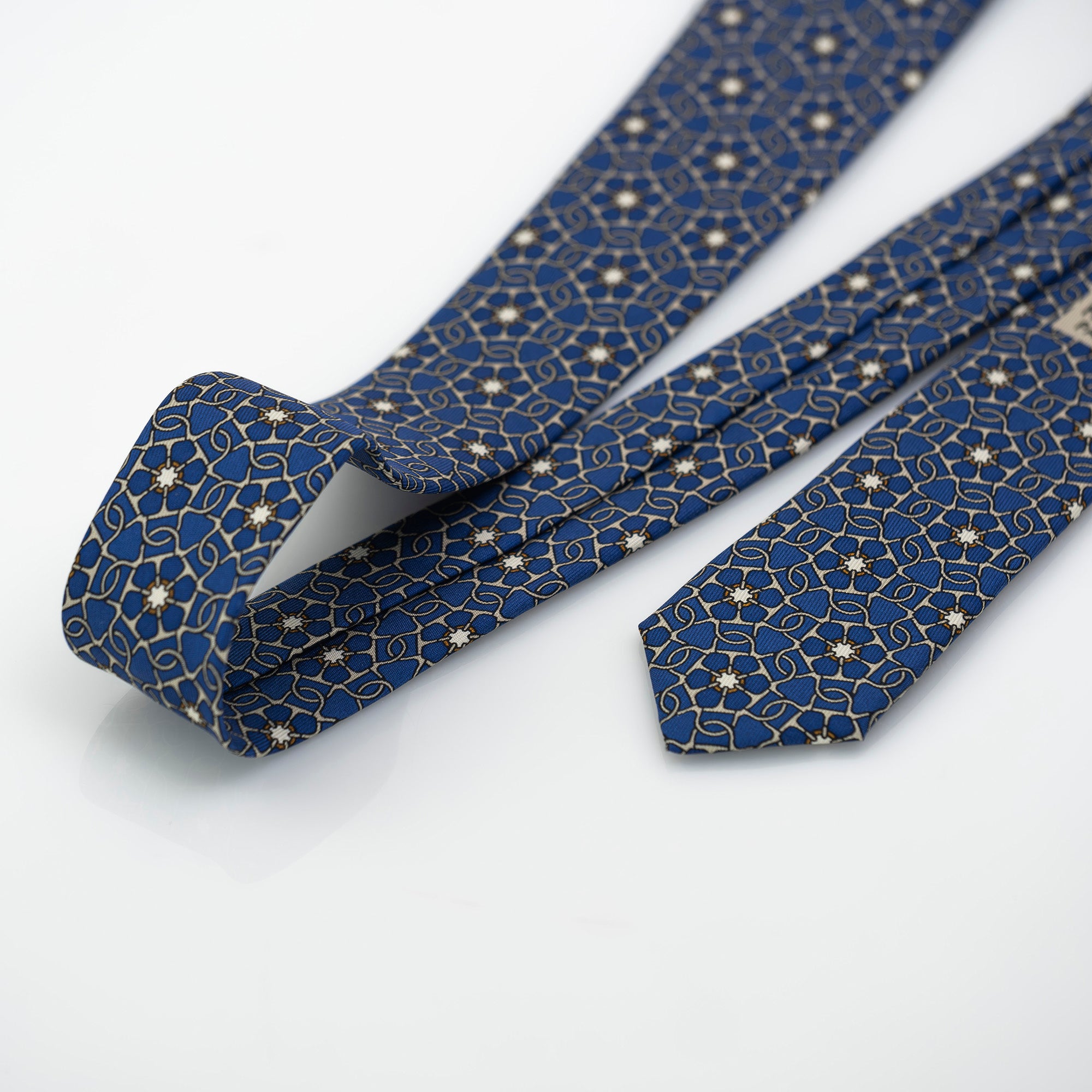 HERMES Hermes Men's Accessories Silk Items Necktie 7707OA Blue All-over Pattern