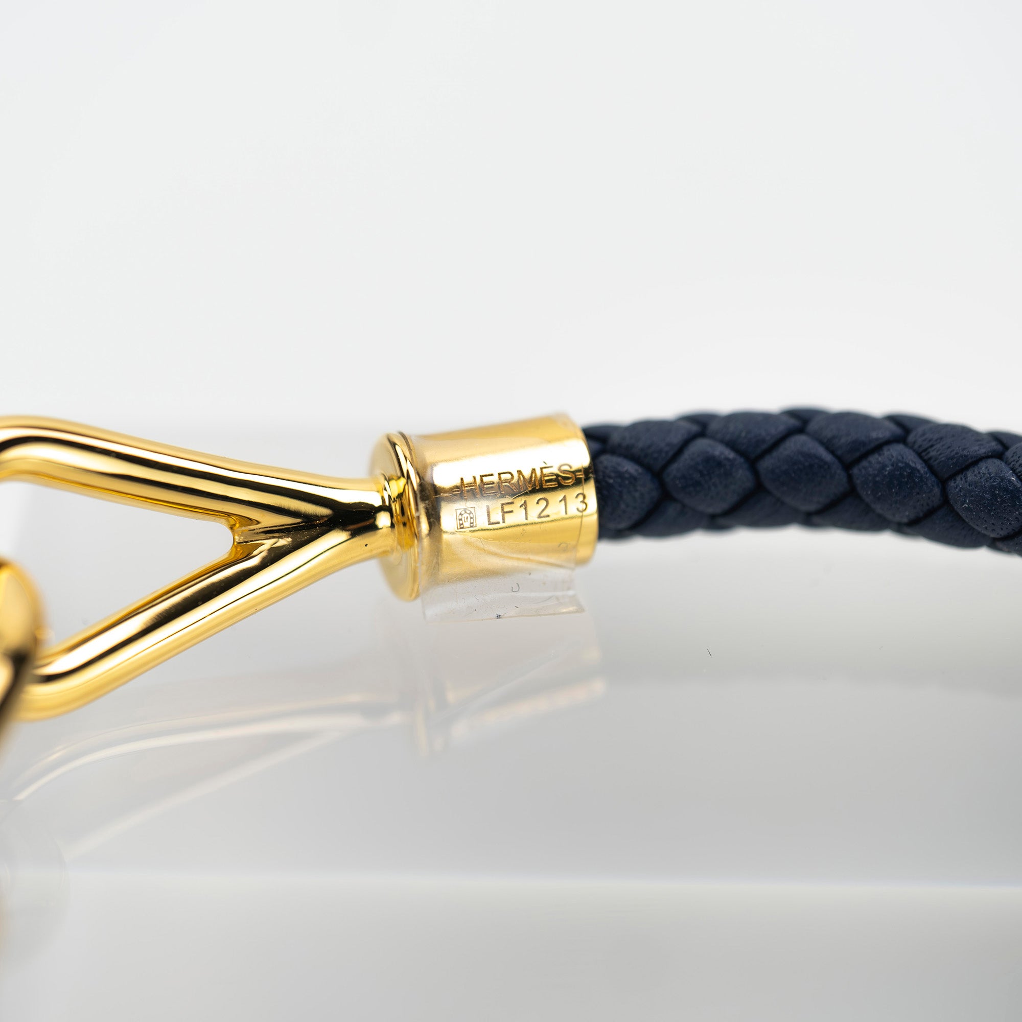 Hermes Jumbo H Leather Bracelet Navy x Gold Men's Accessory Good Condition