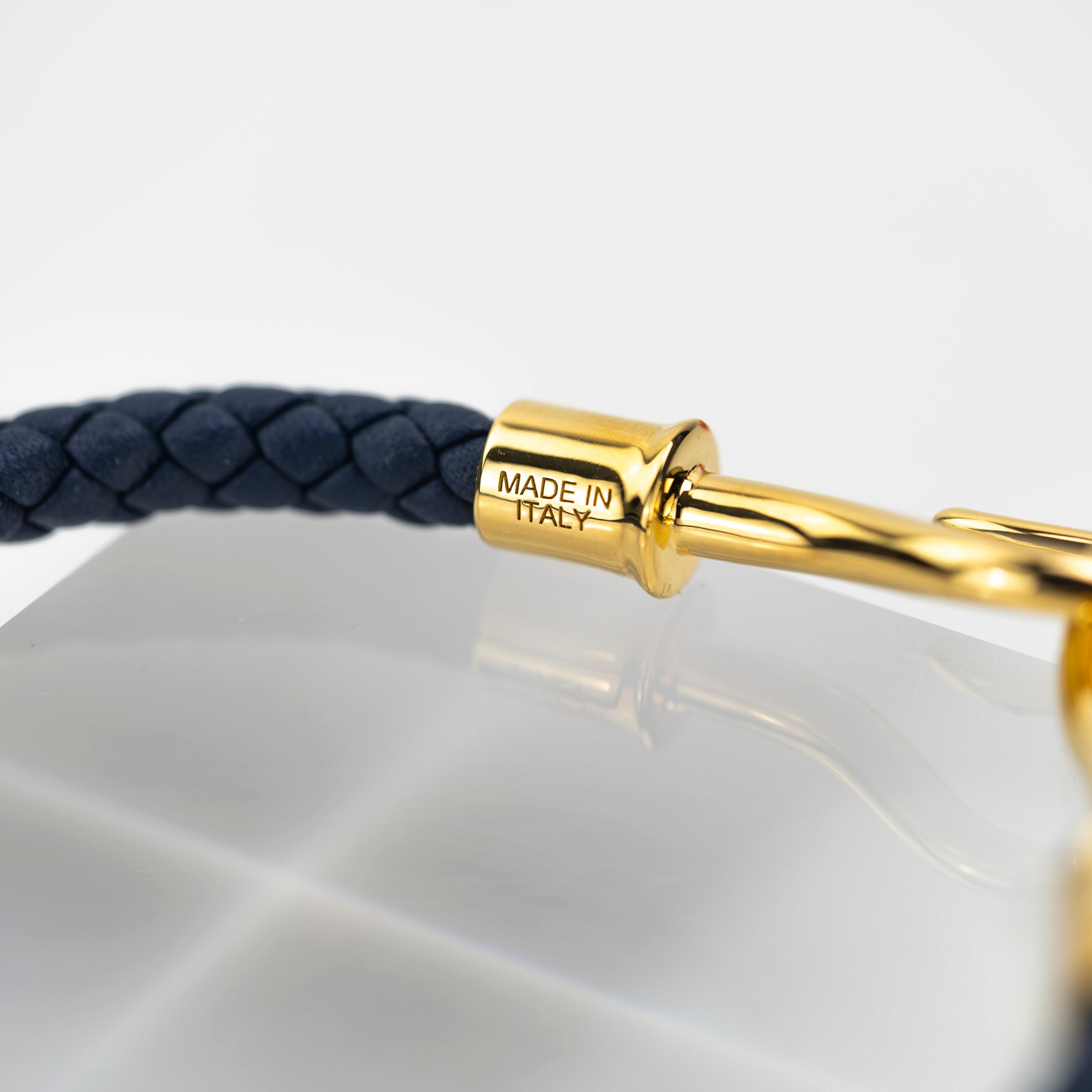 Hermes Jumbo H Leather Bracelet Navy x Gold Men's Accessory Good Condition